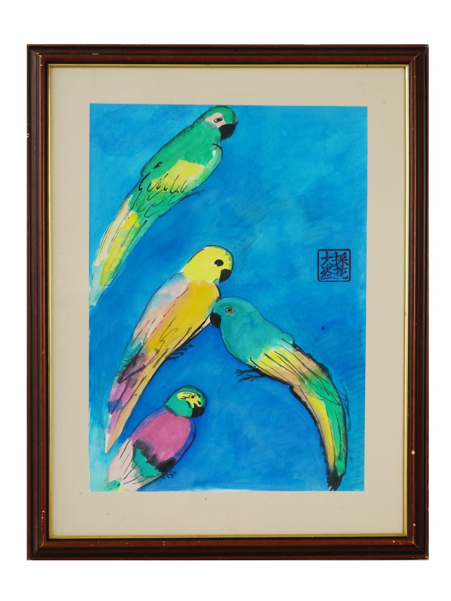 ATTR TO WALASSE TING CHINESE WATERCOLOR PAINTING: Attributed to Walasse Ting, American, Chinese, 1929 to 2010, watercolor painting on paper depicting four portraits. Signed with a Calligraphic seal, to the center right. Framed. Walasse Ting was a Chi