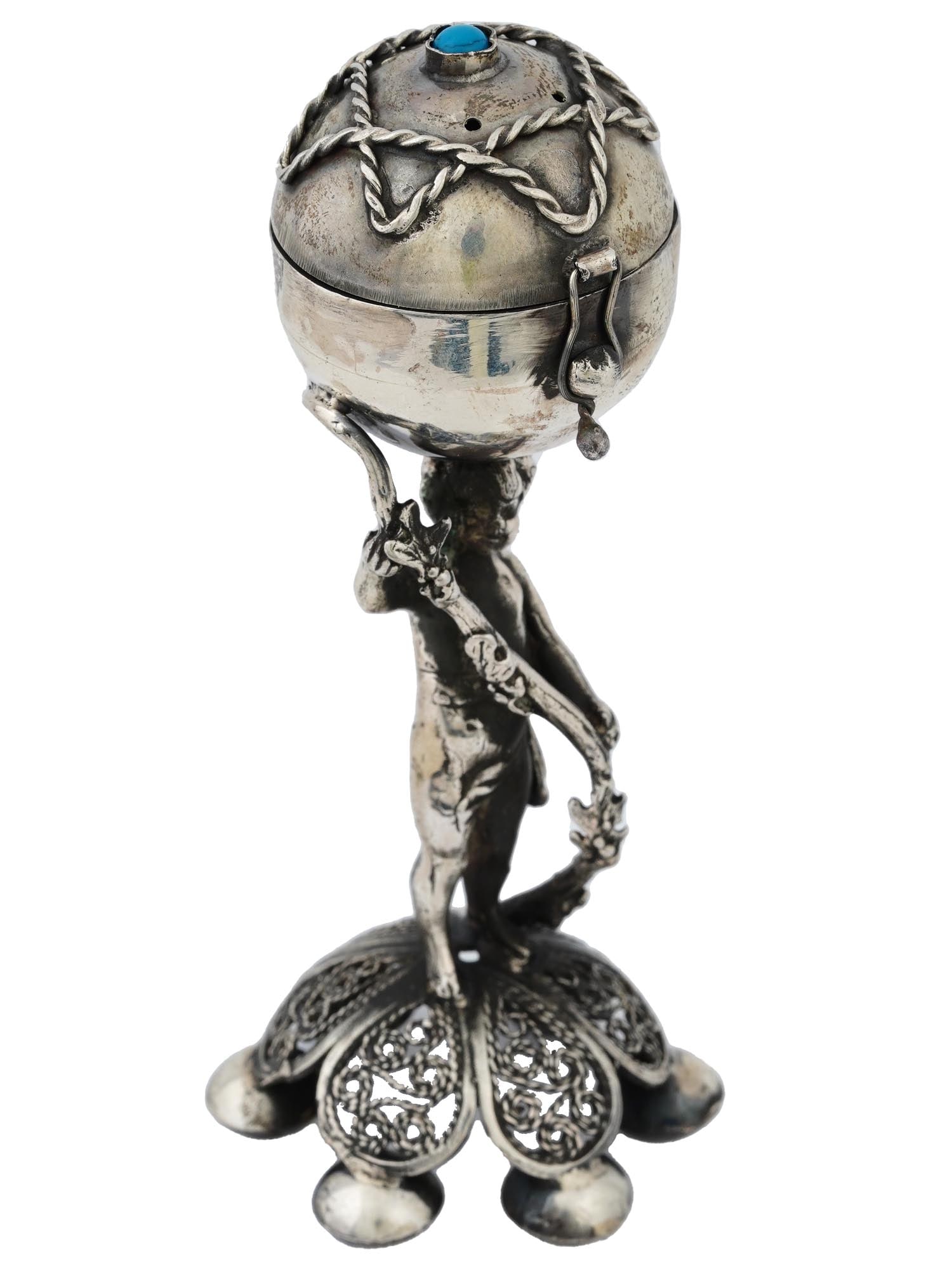 RUSSIAN JUDAICA SILVER TURQUOISE INCENSE BURNER (1 of 10)