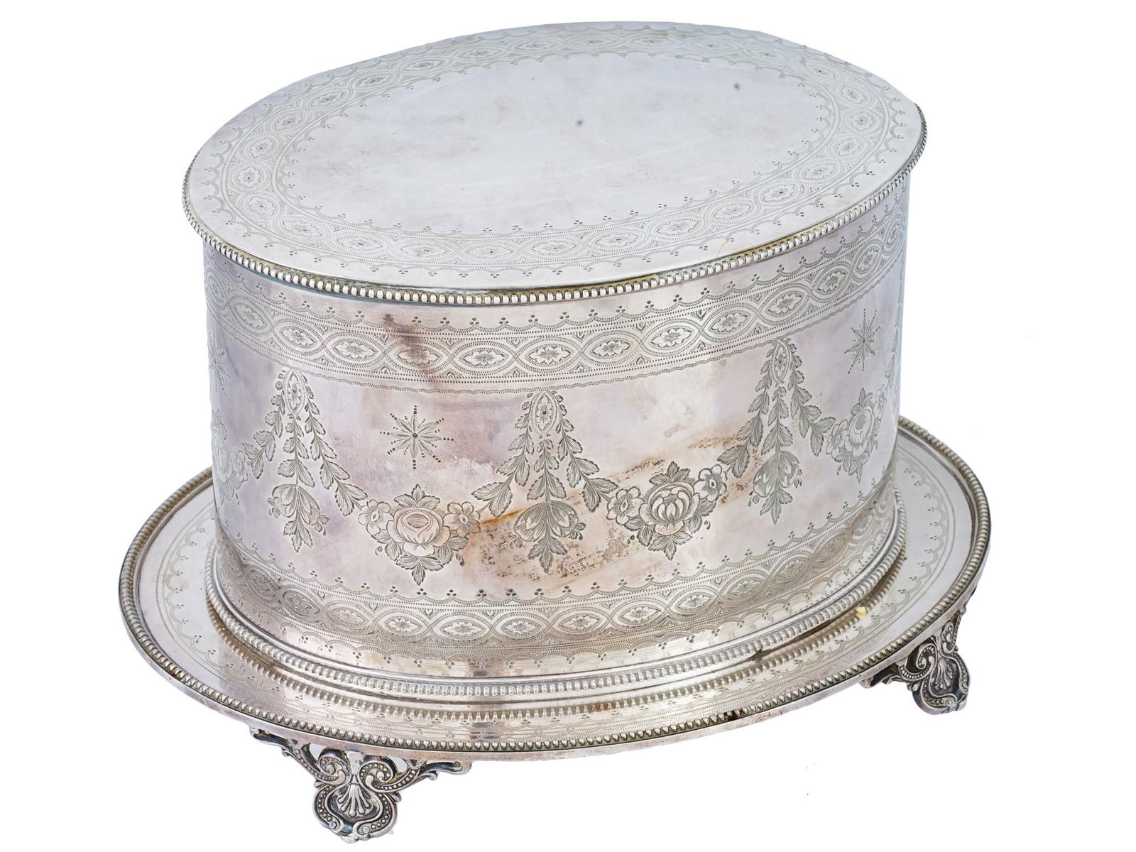 ENGLISH VICTORIAN ELKINGTON SILVER PLATED BISCUIT BOX (1 of 8)