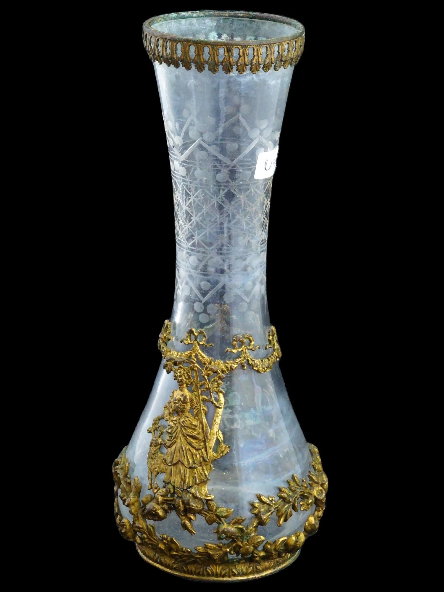 ANTIQUE FRENCH CRYSTAL GLASS GILT ORMOLU DECOR VASE (1 of 6)