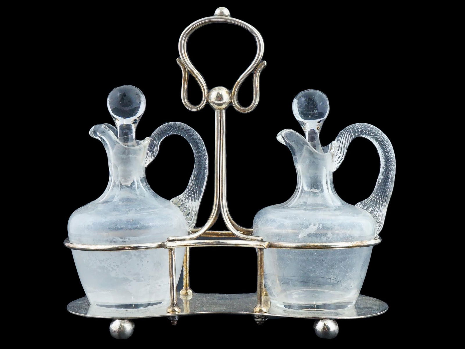ANTIQUE CUT GLASS CRUET SET WITH ELKINGTON PLATE STAND (1 of 7)