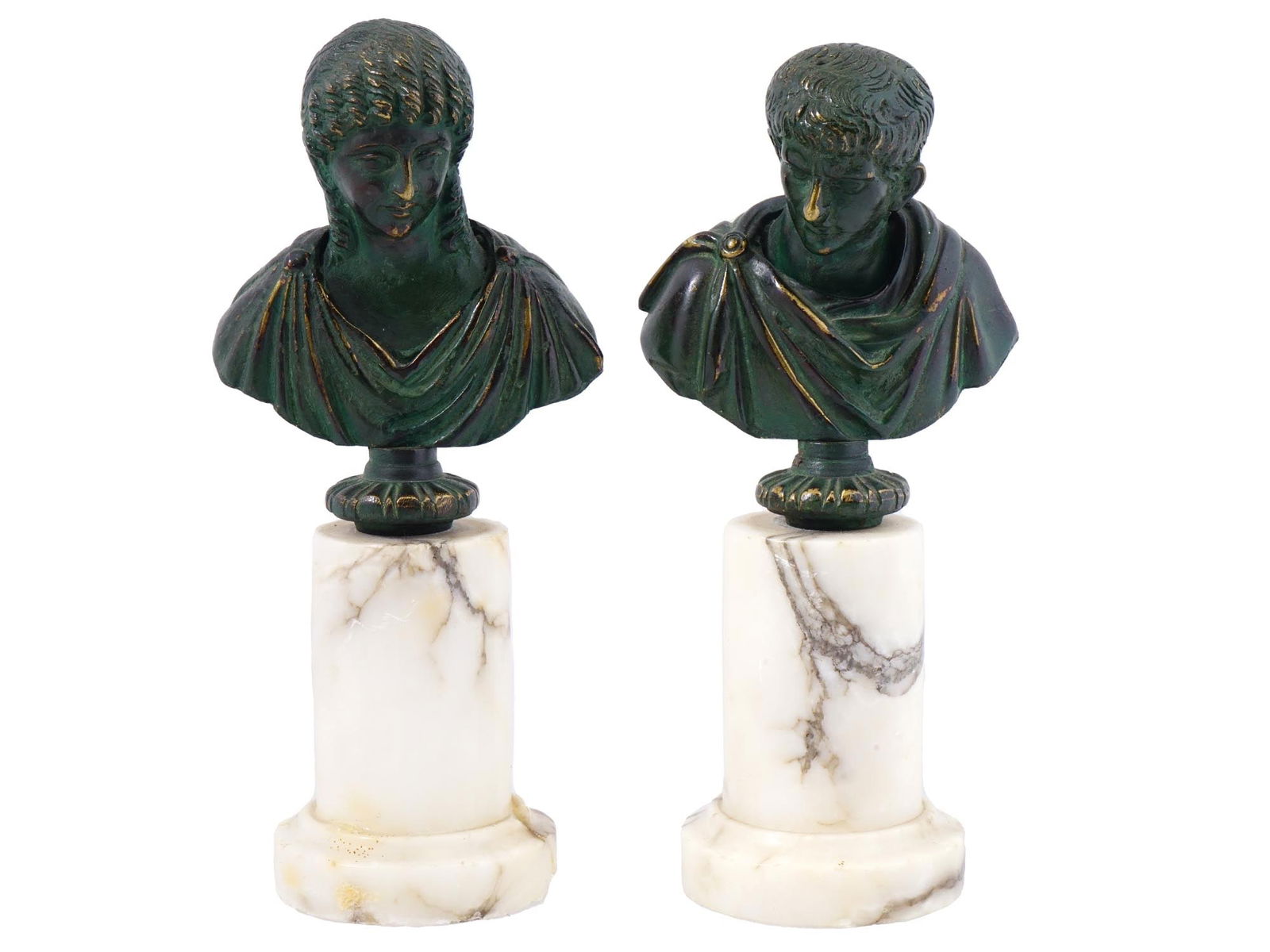 PAIR OF ANTIQUE ROMAN GRAND TOUR BRONZE BUSTS (1 of 8)