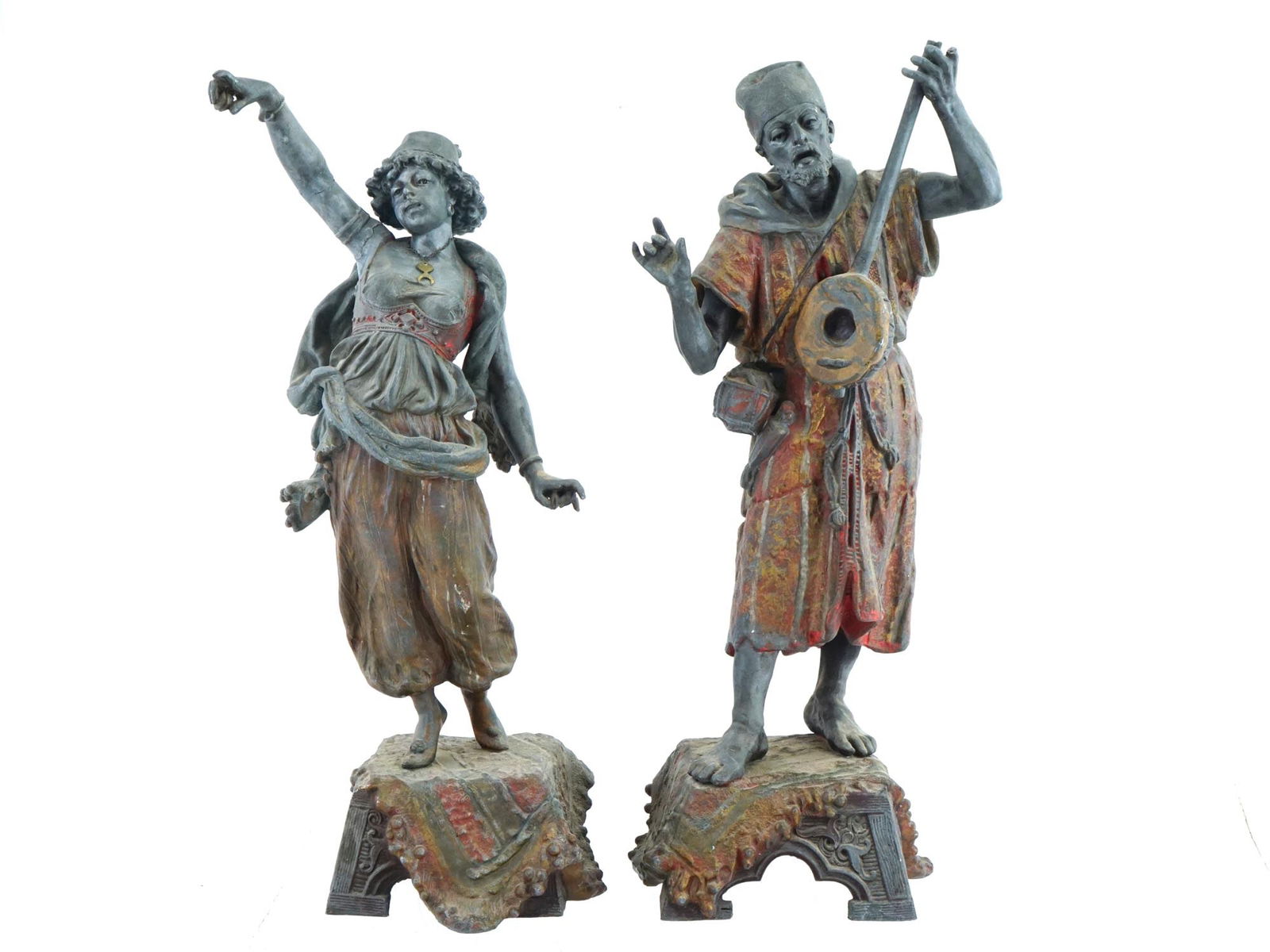 AUSTRIAN PAIR OF PAINTED BRONZE MUSICIAN FIGURES (1 of 8)