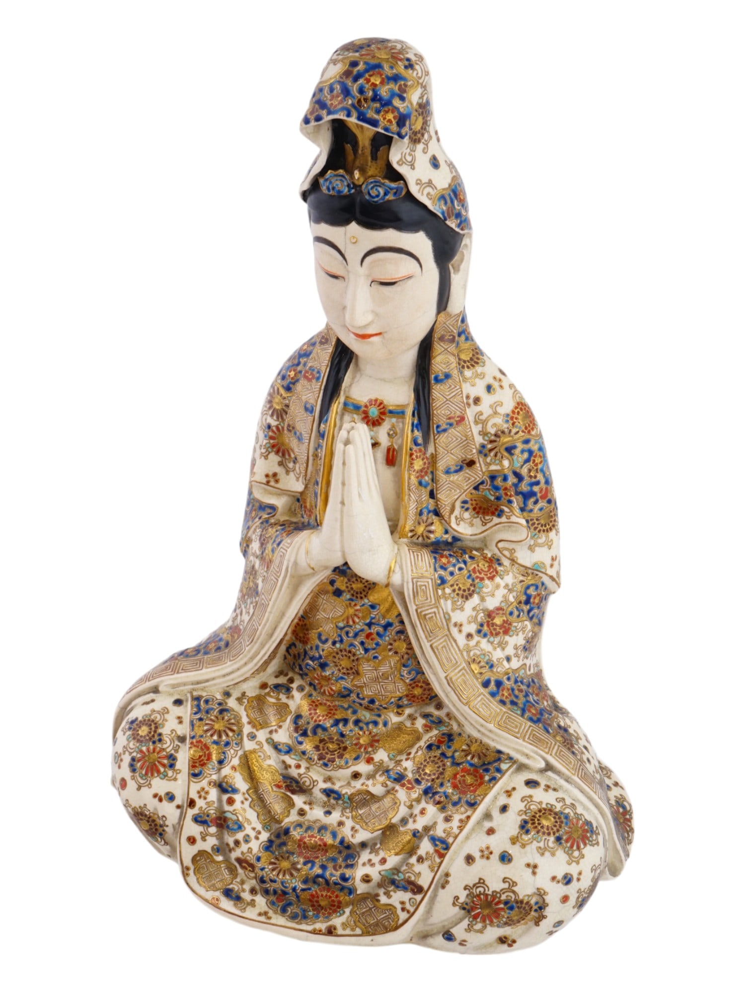 ANTIQUE JAPANESE SATSUMA CERAMIC FIGURE OF GUANYIN (1 of 7)