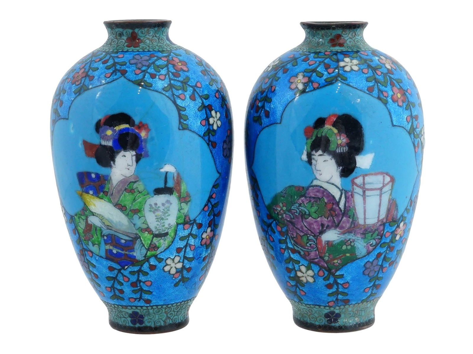 ANTIQUE JAPANESE MEIJI GINBARI CLOISONNE ENAMEL VASES (1 of 7)
