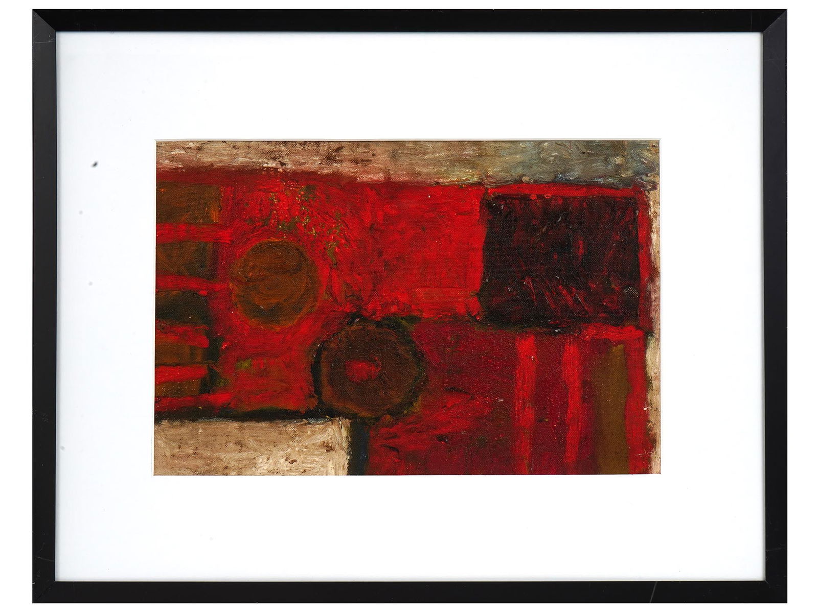 AMERICAN ABSTRACT OIL PAINTING BY ALFRED LESLIE: Oil on vinyl tile painting by Alfred Leslie, 1927 to 2023, an American artist who is known for Abstract Expressionist to hyper-realistic paintings. The artwork is a fine example of Leslies earlier wor