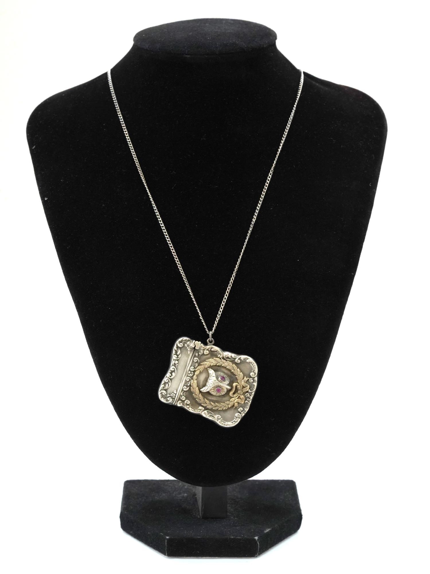 EUROPEAN SILVER RUBY MATCHBOX PENDANT ON CHAIN (1 of 4)