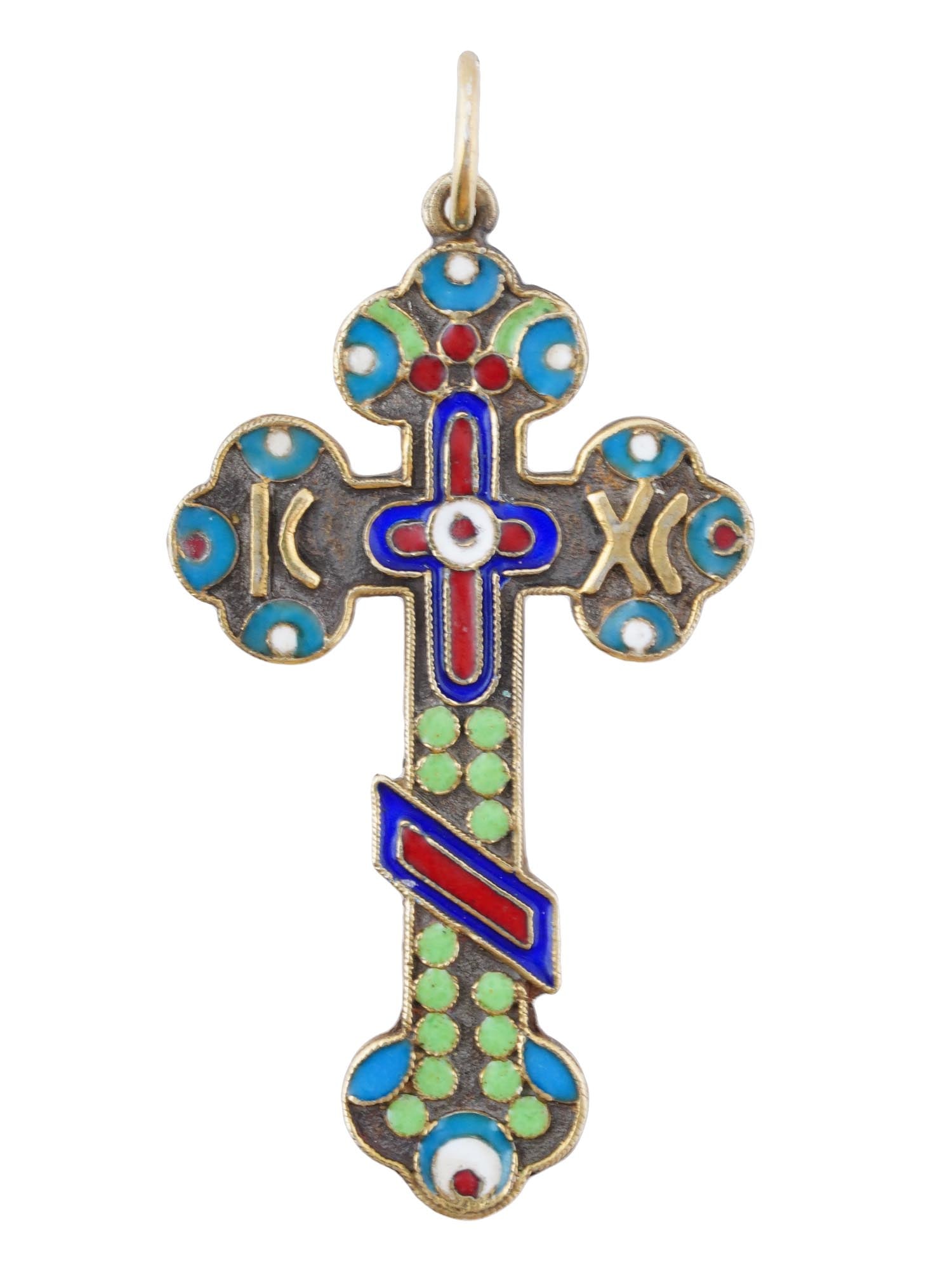 RUSSIAN GILT SILVER ENAMEL ORTHODOX CROSS PENDANT (1 of 5)