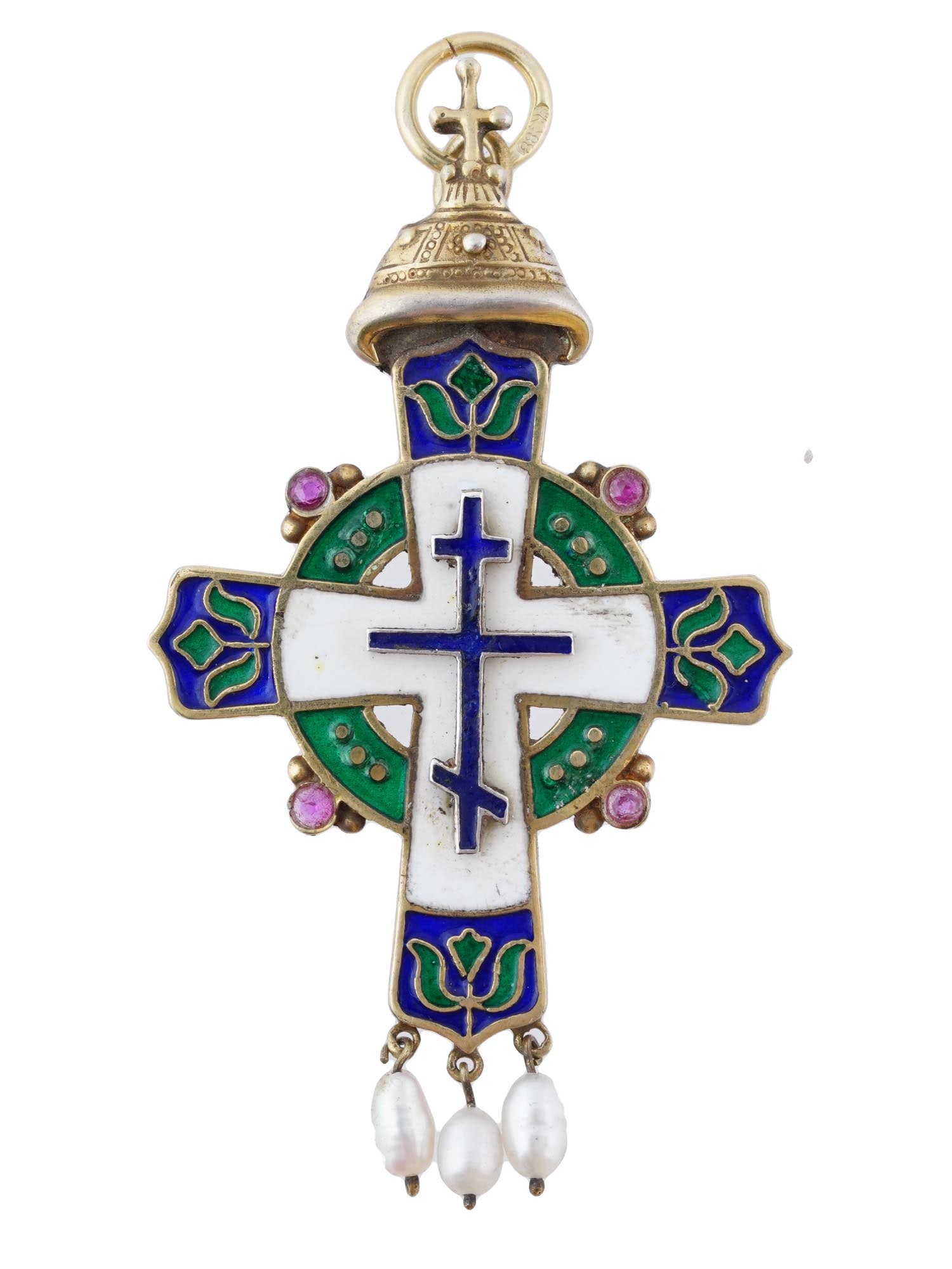 RUSSIAN GILT SILVER ENAMEL ORTHODOX CROSS PENDANT (1 of 5)