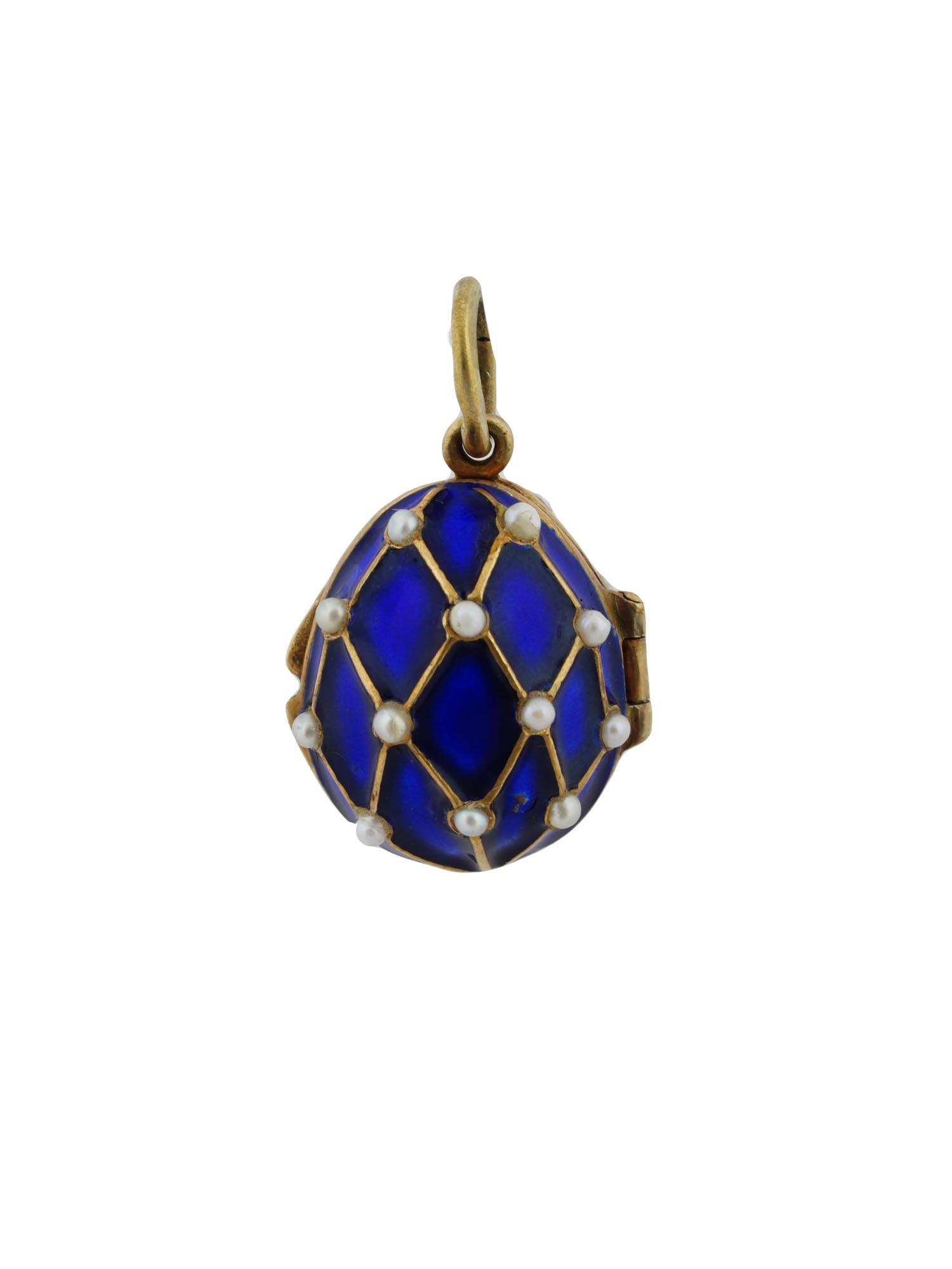 RUSSIAN 84 SILVER ENAMEL PEARLS EGG LOCKET PENDANT (1 of 5)