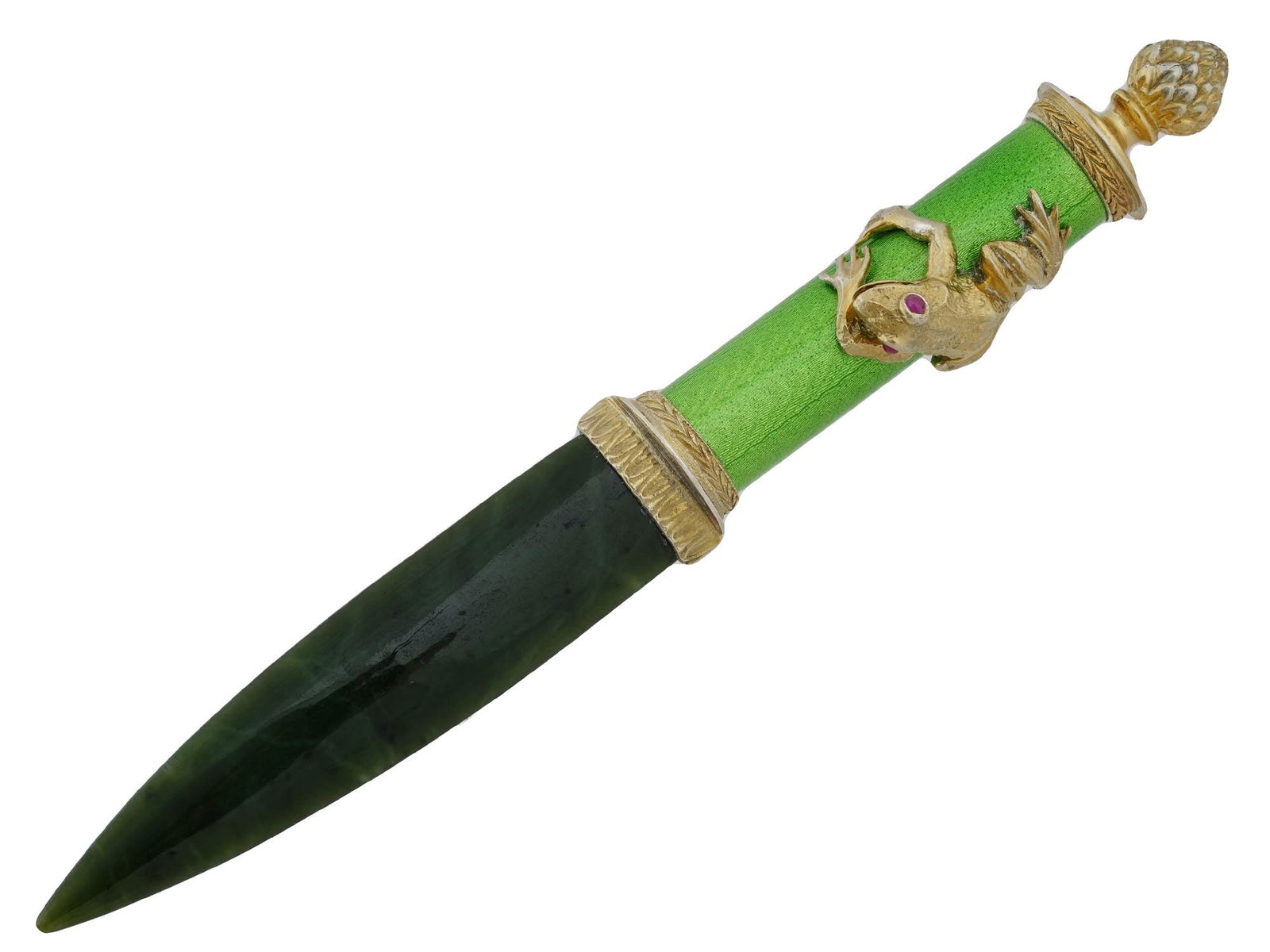 RUSSIAN SILVER ENAMEL CARVED JADE LETTER OPENER KNIFE (1 of 7)