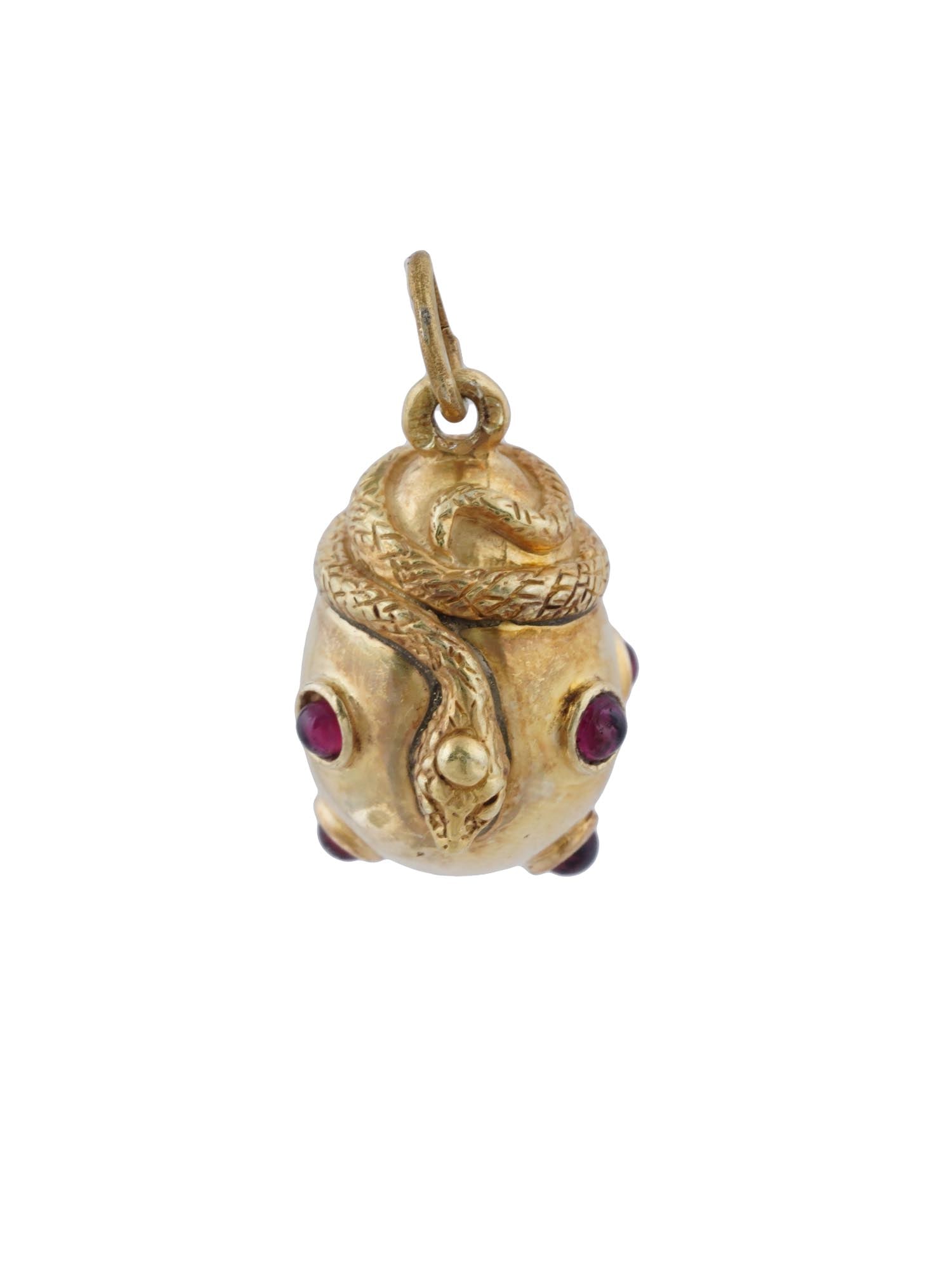RUSSIAN 84 GILT SILVER RUBY FIGURAL SNAKE EGG PENDANT (1 of 4)