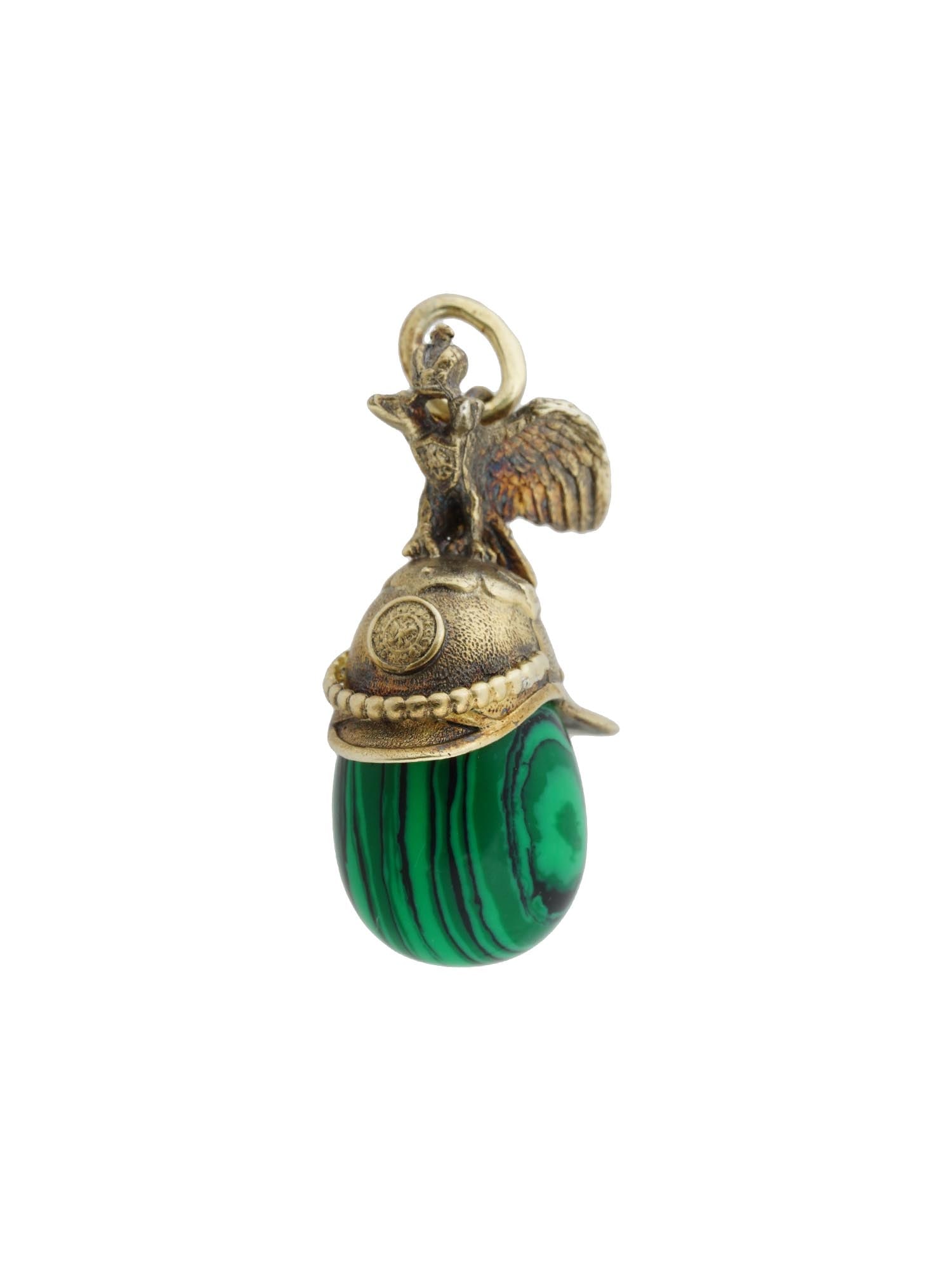 RUSSIAN GILT SILVER MALACHITE HELMET EGG PENDANT (1 of 7)