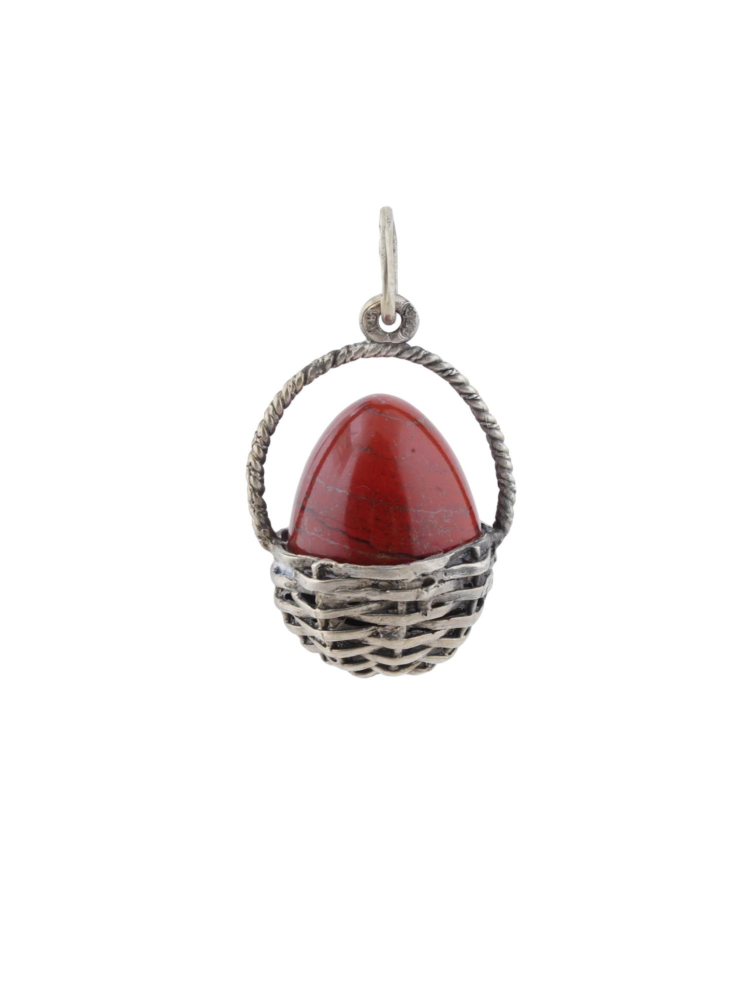 RUSSIAN GILT SILVER RED JASPER BASKET EGG PENDANT (1 of 6)