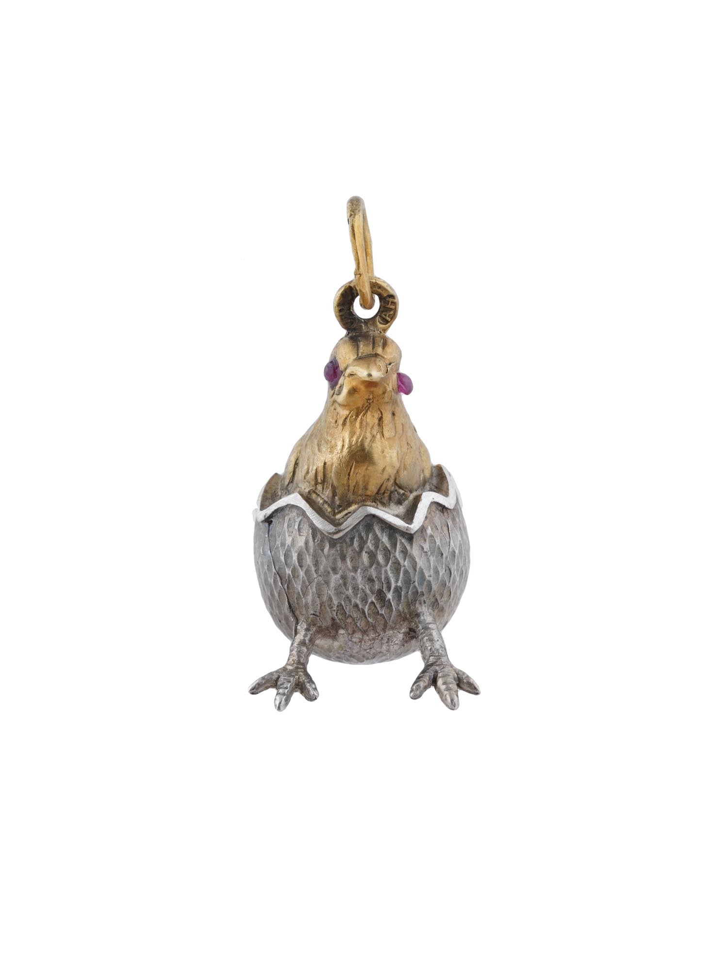 RUSSIAN 84 GILT SILVER RUBY EYES CHICKEN EGG PENDANT (1 of 4)