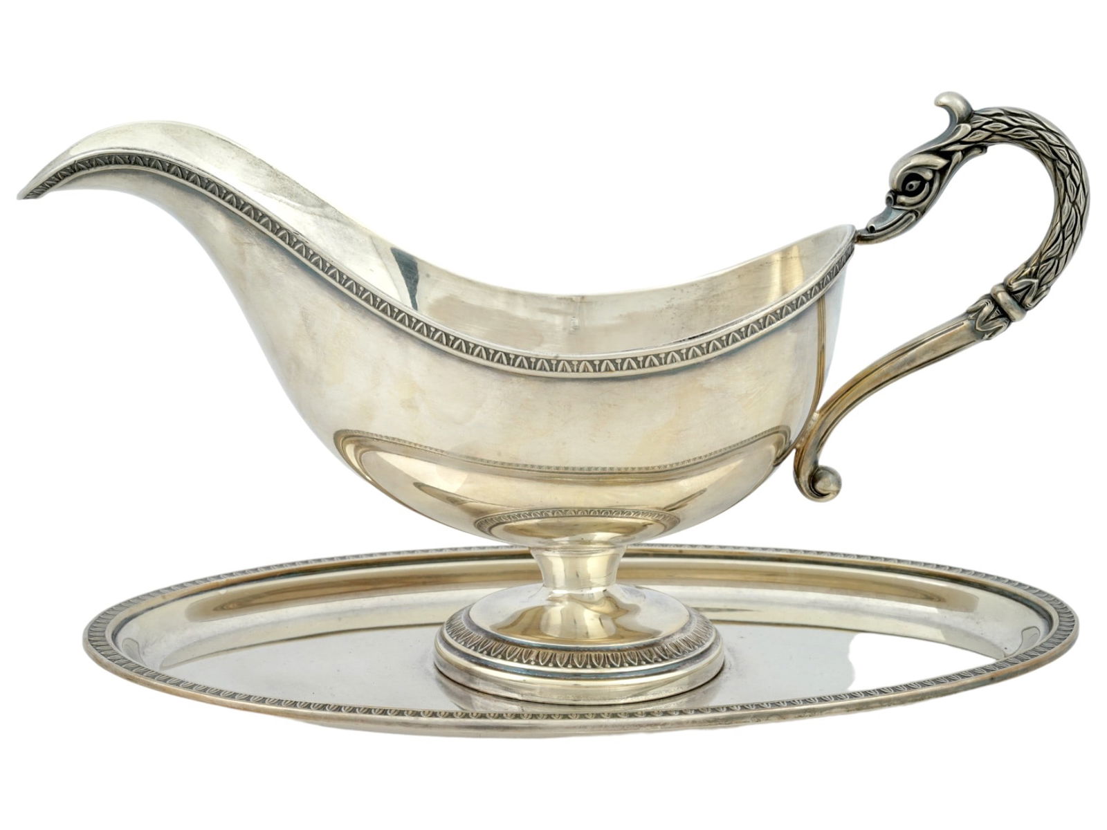 GEORGE III STYLE ENGLISH SILVER GRAVY BOAT W UNDERPLATE (1 of 10)