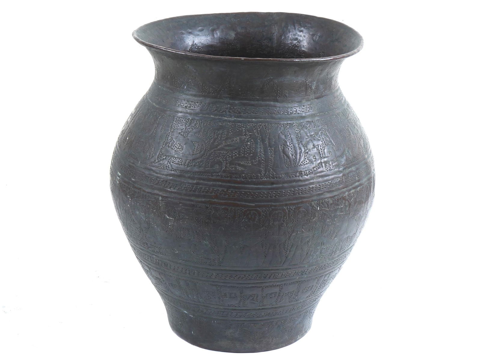 LARGE 19TH CEN ANTIQUE EGYPTIAN ETCHED COPPER VASE (1 of 6)