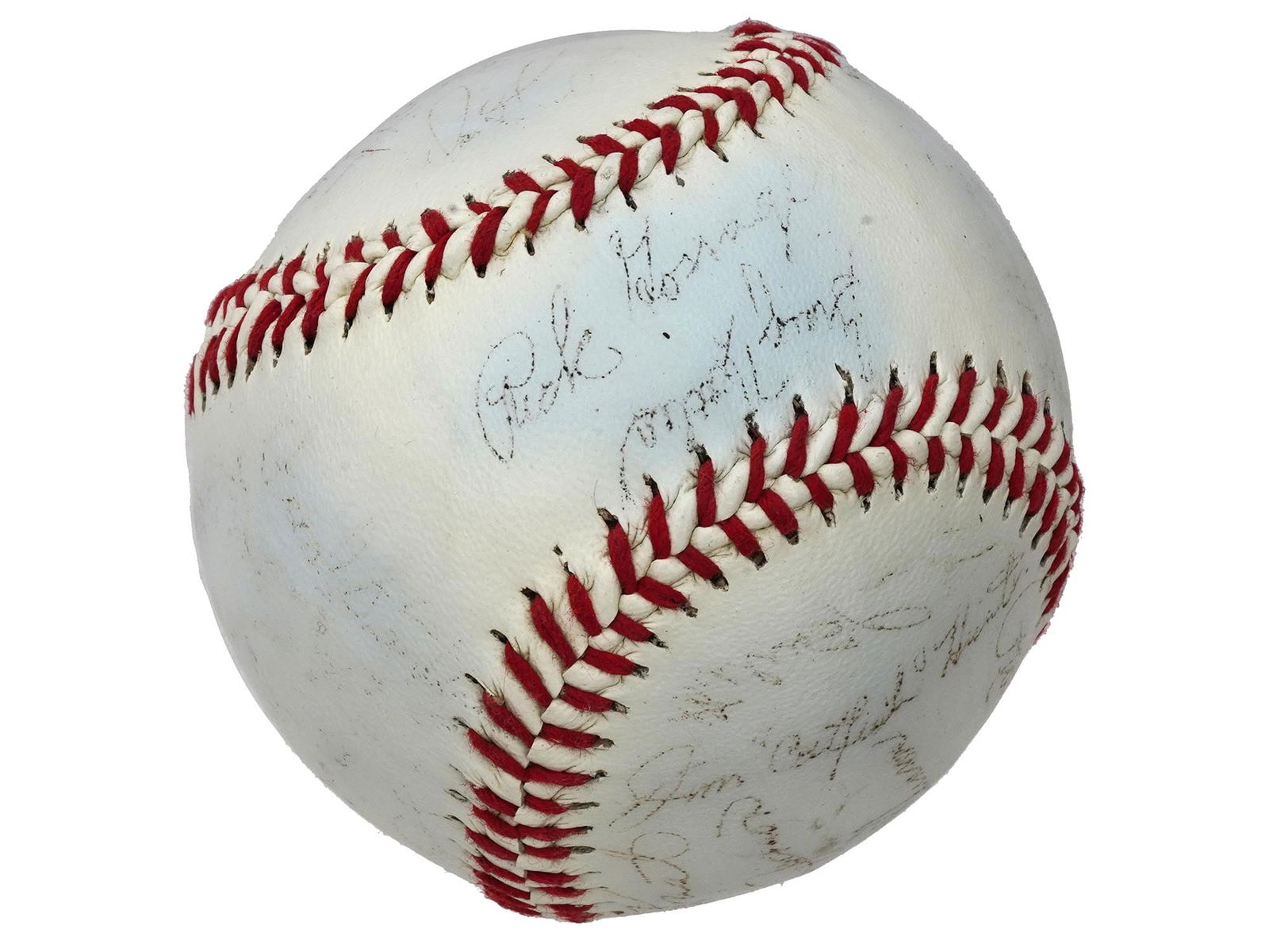 1977 NY YANKEES AUTOGRAPHED BASEBALL MEMORABILIA: A unique sports baseball signed by full team of New York Yankees Roster 1977 including Bucky Dent, Chris Chambliss, Dave Bergman, and others. The 1977 New York Yankees season was the 75th season for t