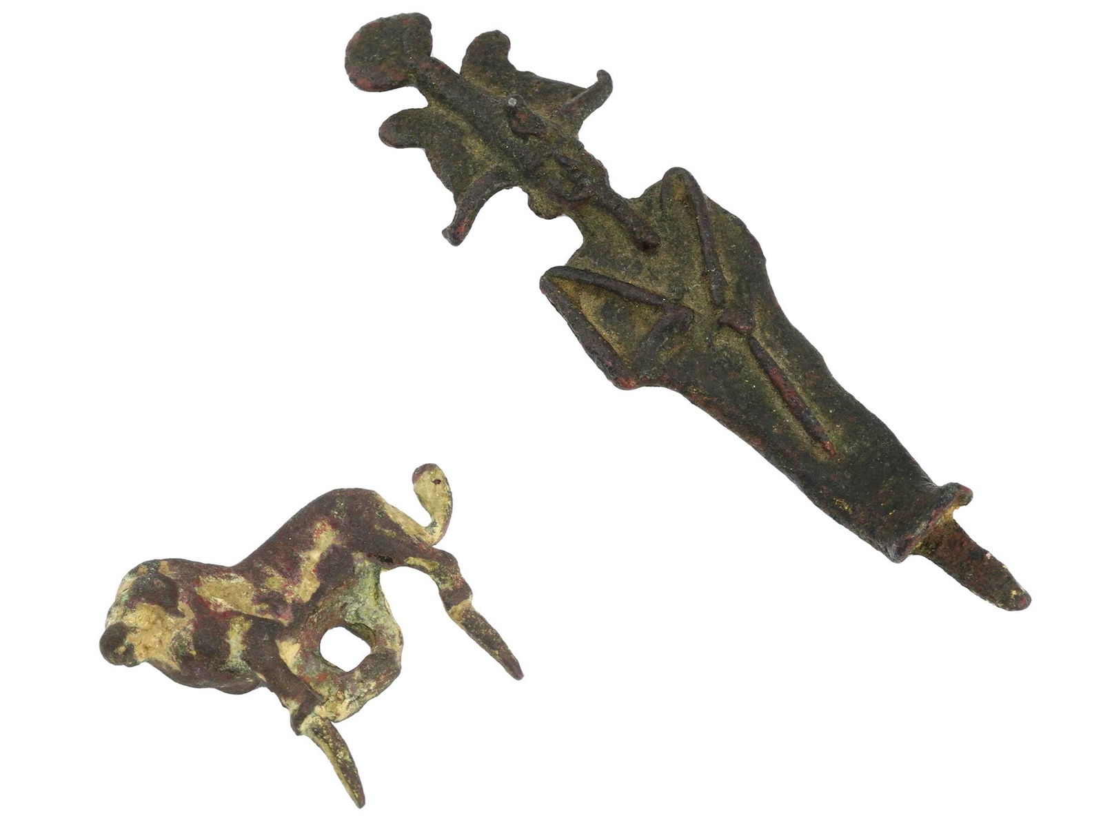 TWO ANCIENT EGYPT BRONZE FIGURINES OSIRIS AND LION (1 of 7)