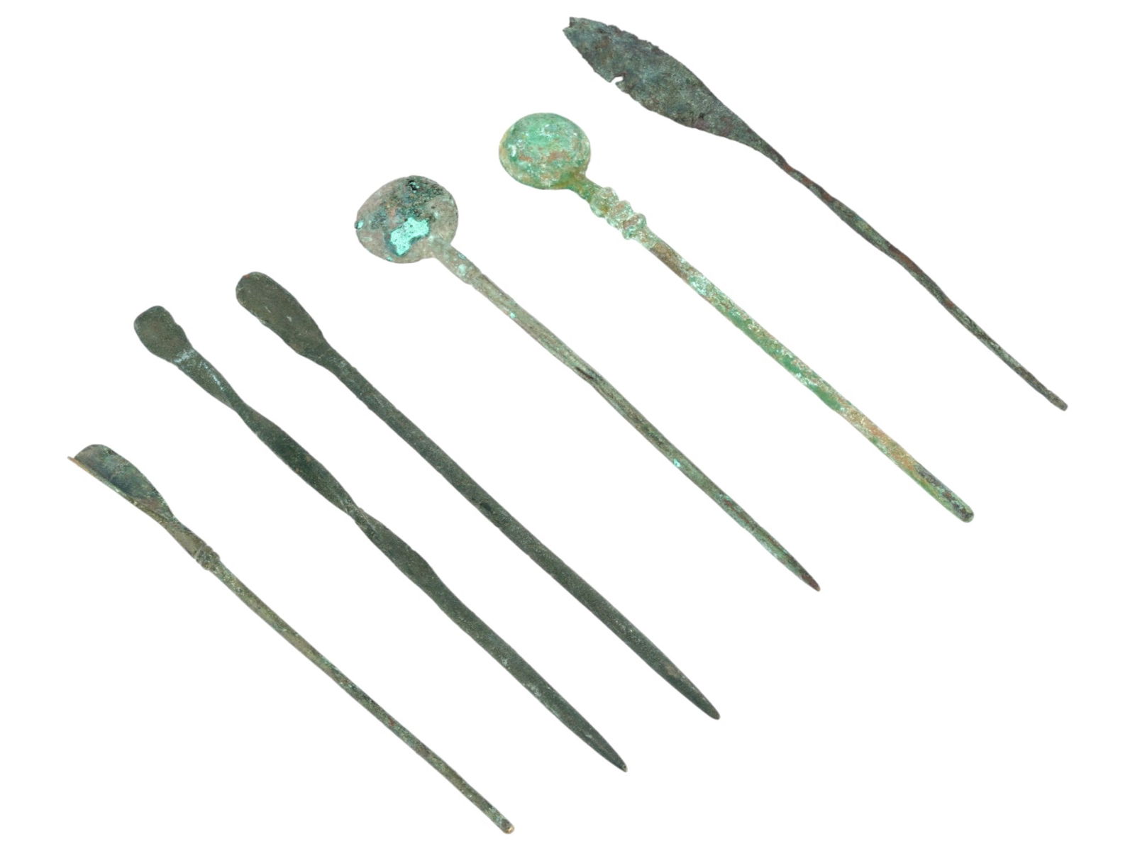 LOT OF EXCAVATED ANCIENT ROMAN BRONZE MEDICAL SPOONS (1 of 7)