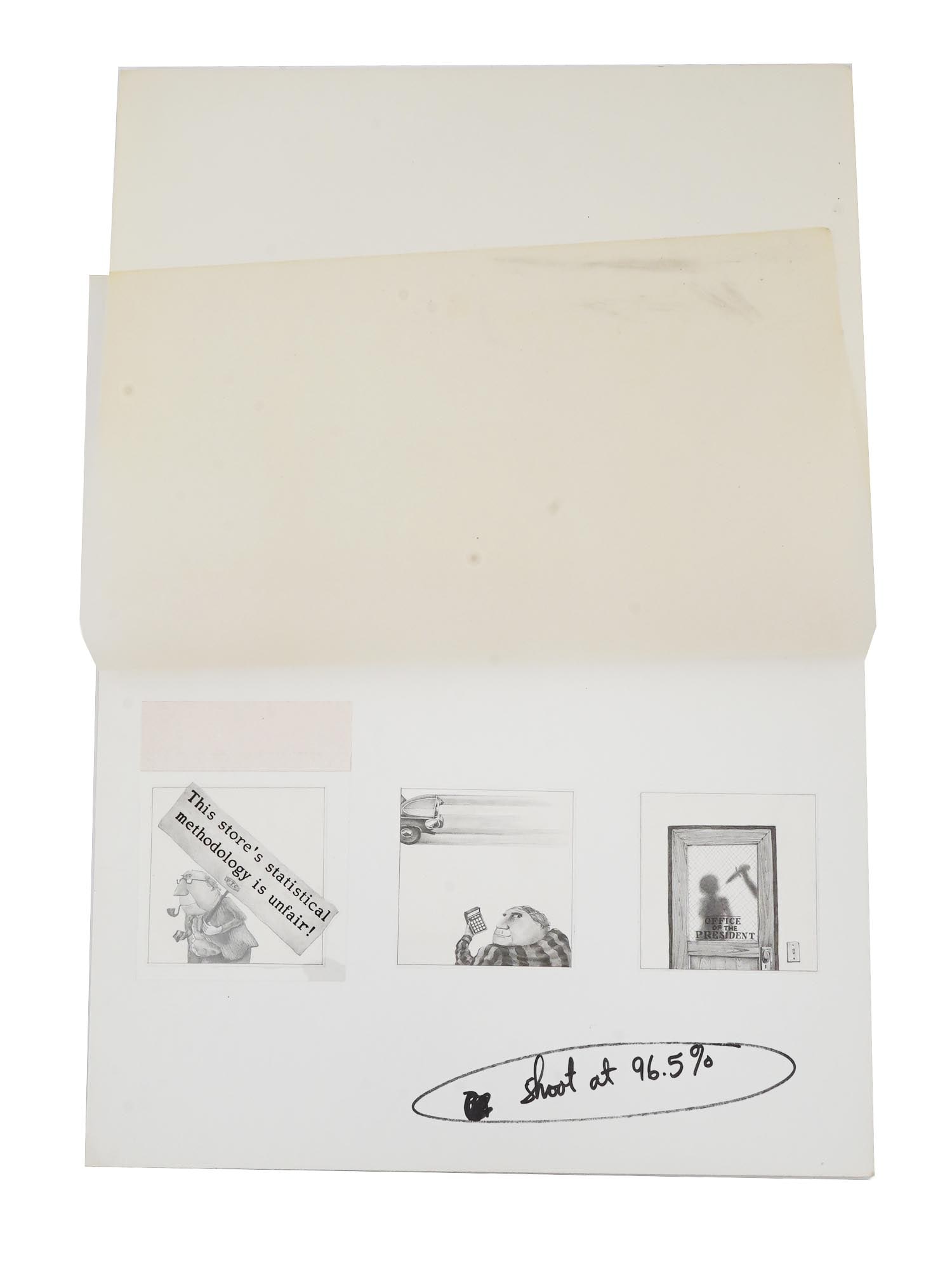J MICHAEL MCGINN CONTEMPORARY AMERICAN PENCIL PAINTINGS: J Michael McGinn, a Contemporary American painter and designer, three pencil paintings on mat cardboard depicting caricature scenes. Signed on the backside. Matted. J Michael McGinn is a Contemporary 