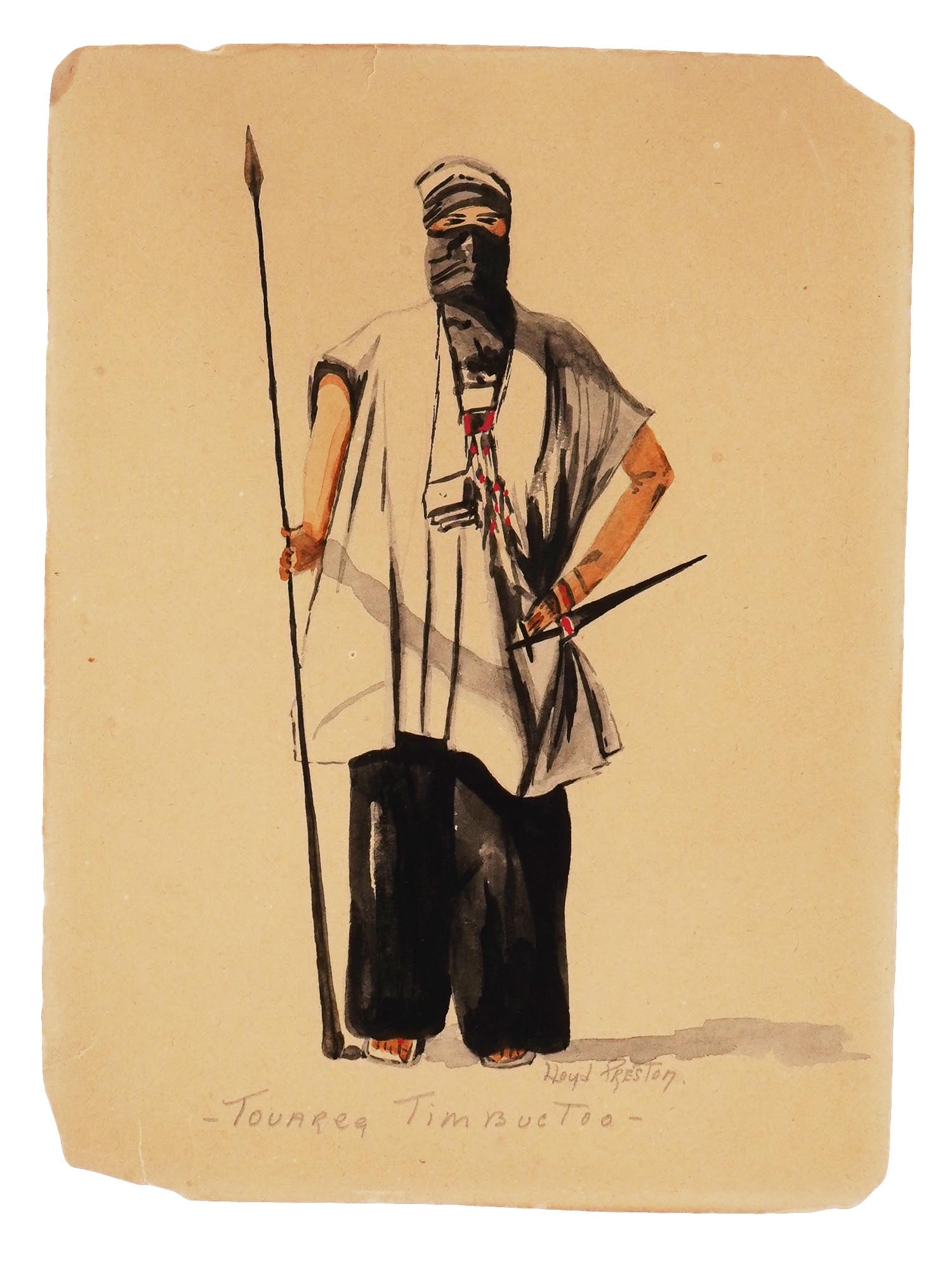 TOUAREG WATERCOLOR PAINTING SIGNED BY LLOYD PRESTON (1 of 4)