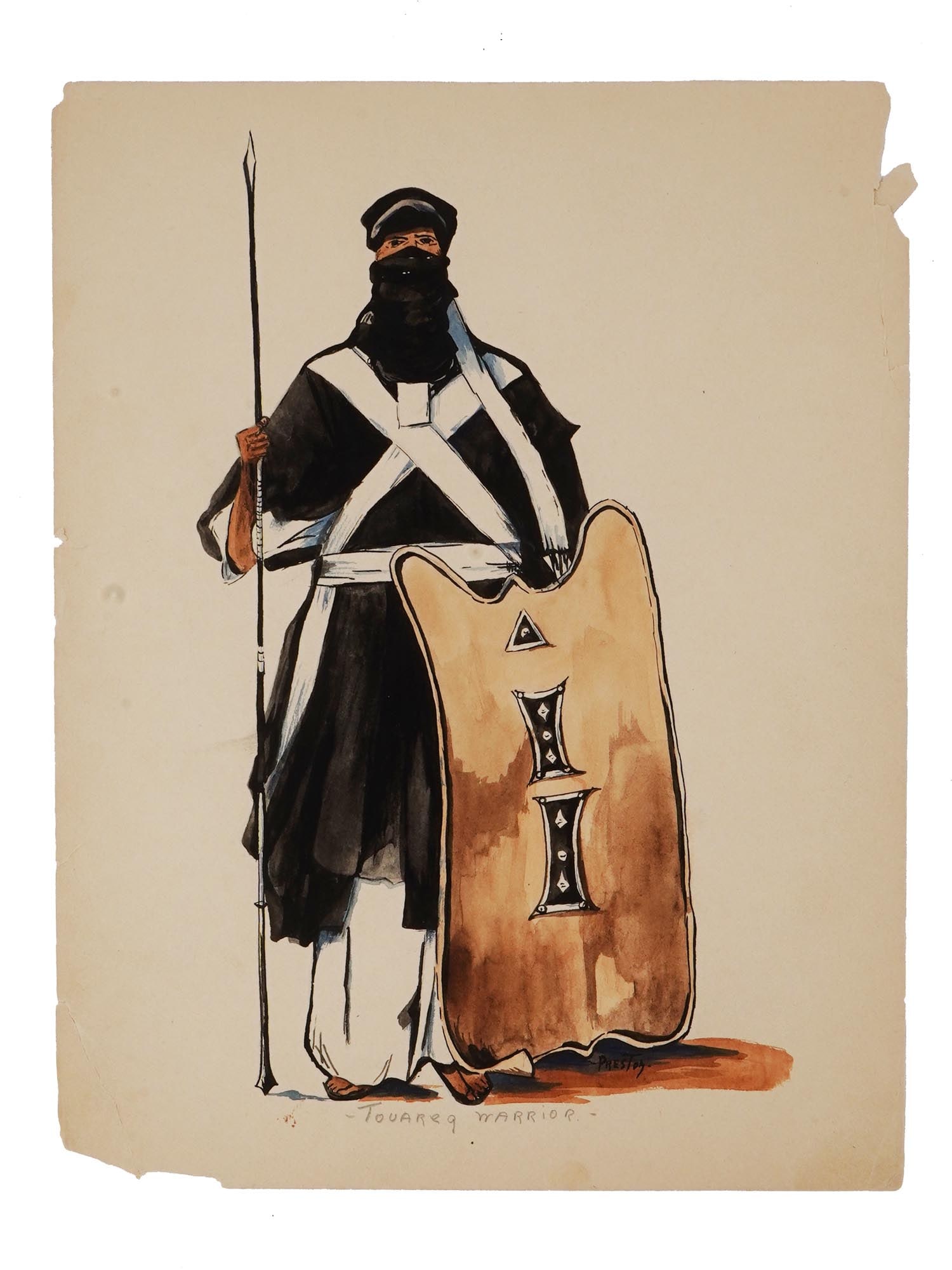 TOUAREG WATERCOLOR PAINTING SIGNED BY LLOYD PRESTON (1 of 4)