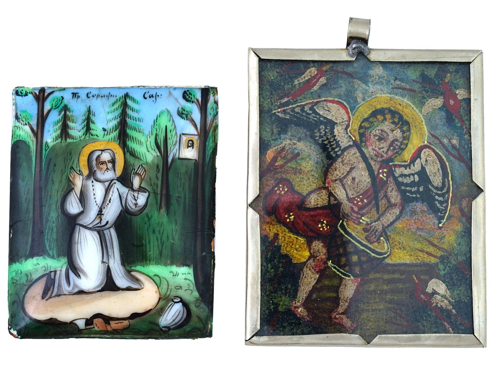 ANTIQUE ENAMEL SERAPHIM OF SAROV AND ANGEL ICONS (1 of 5)