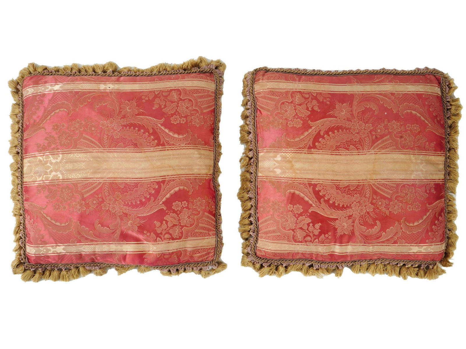 VINTAGE DECORATIVE PILLOWS IN PINK JACQUARD COVERS (1 of 4)