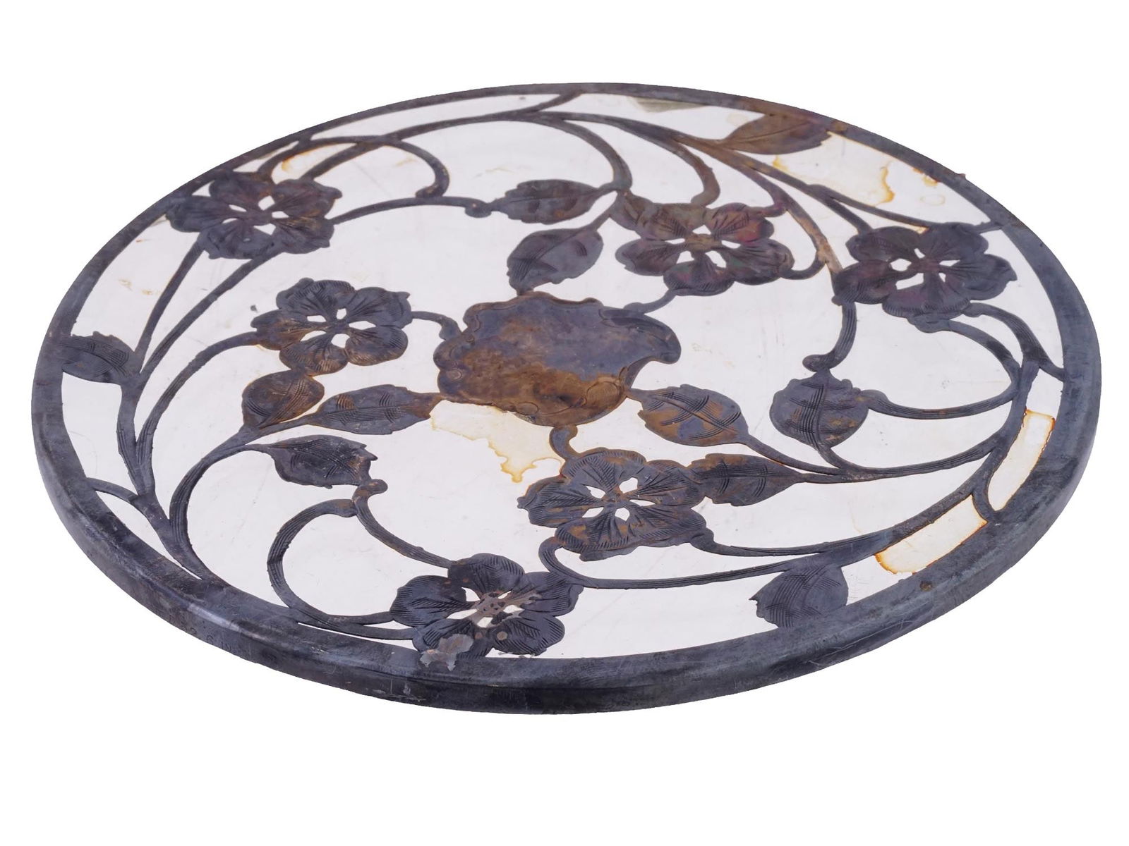 ART NOUVEAU STERLING SILVER OVERLAY GLASS TRIVET (1 of 4)