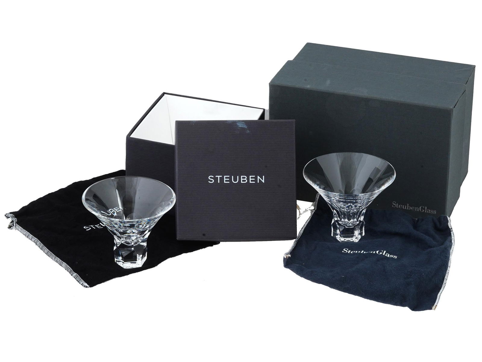 AMERICAN STEUBEN TORTOISE MARTINI GLASSES SET IOB (1 of 4)