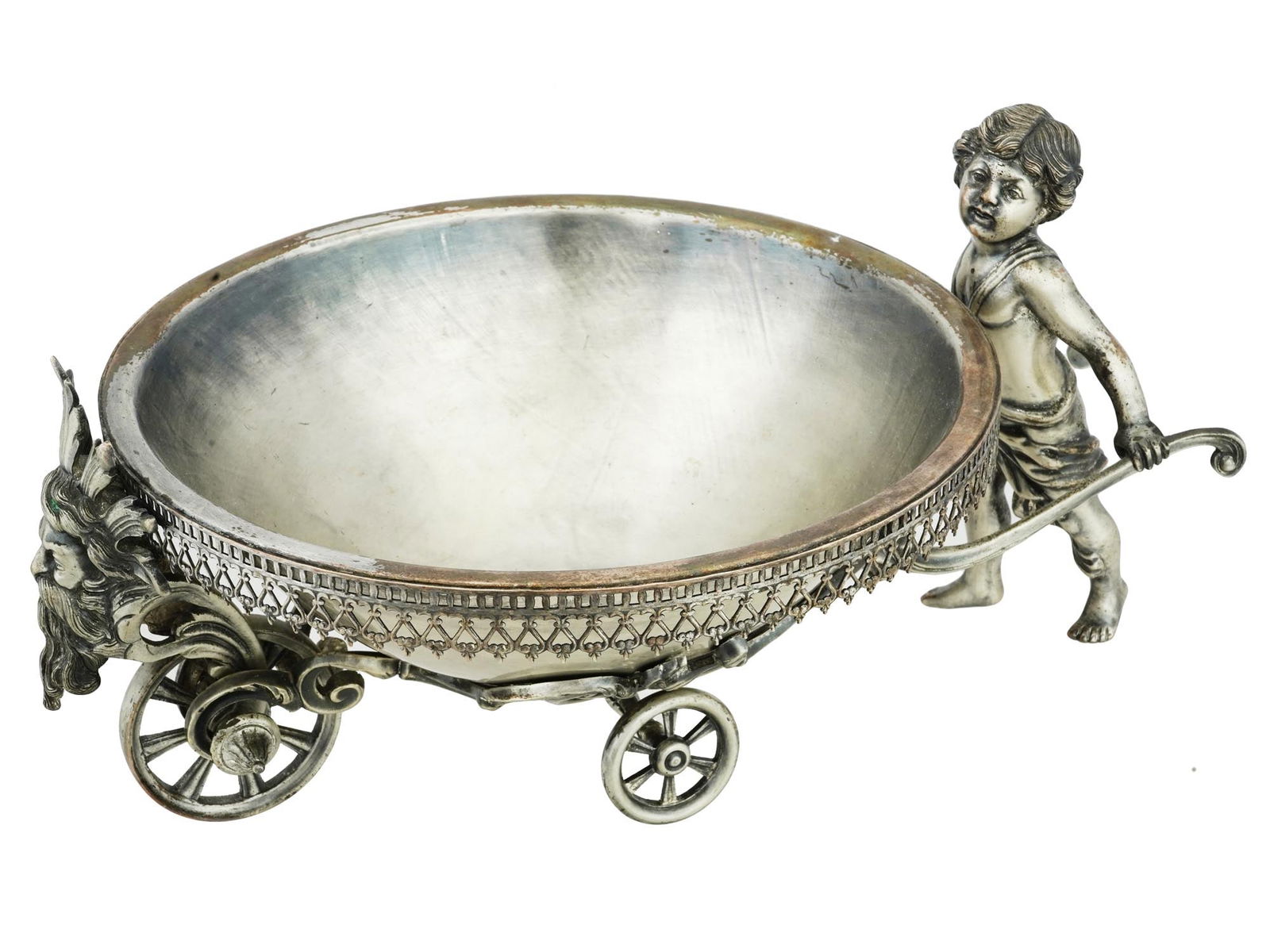 ANTIQUE SILVER PLATED FIGURAL PUTTO BOWL EARLY 20TH C (1 of 7)