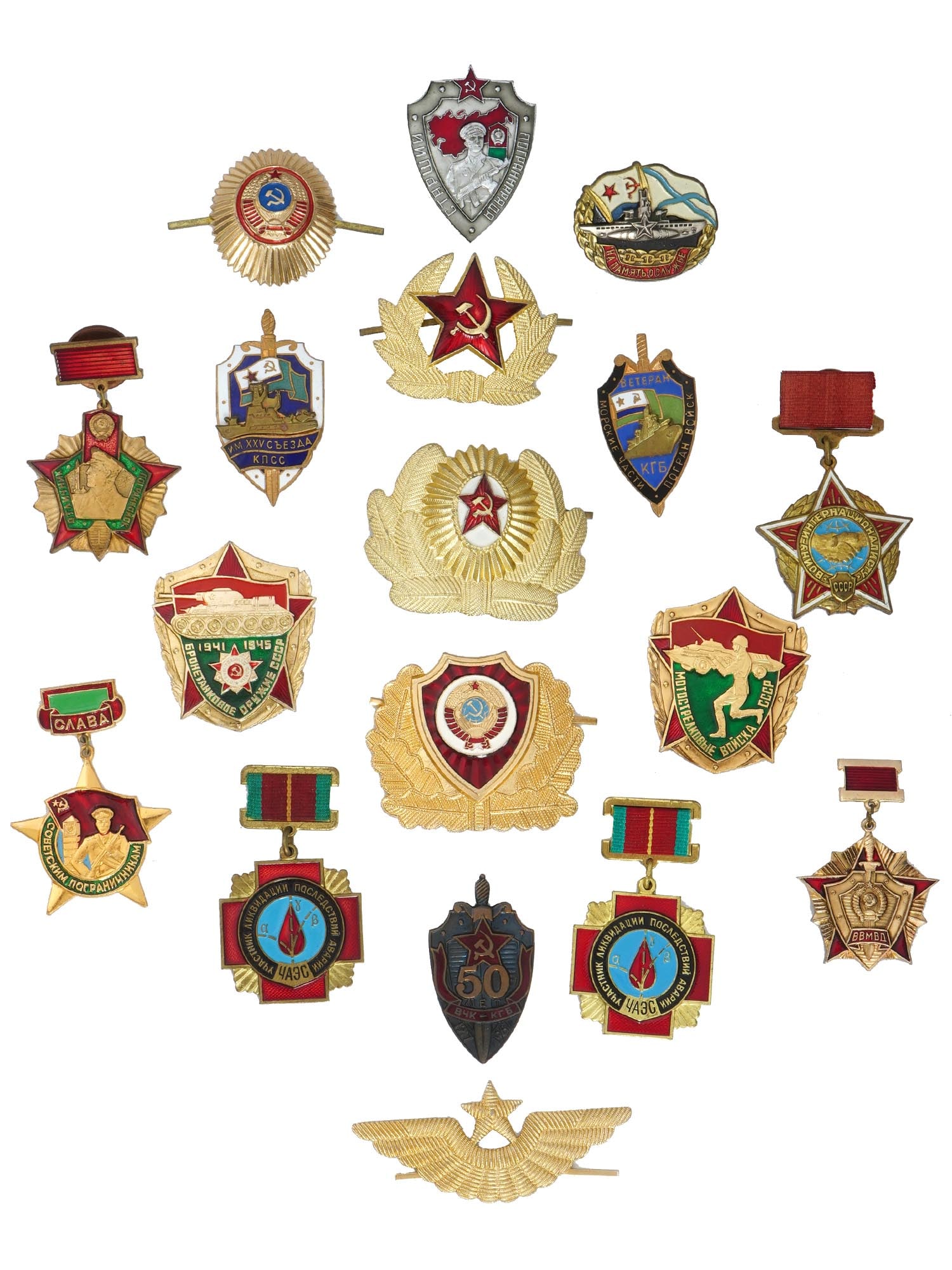 COLLECTION OF SOVIET MILITARY HAT PINS AND MEDALS (1 of 10)