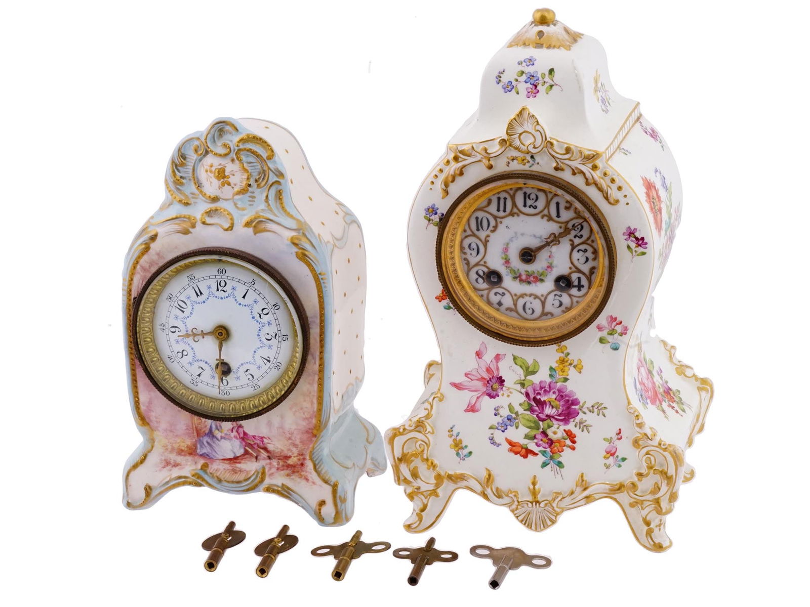 PAIR OF ANTIQUE GILT PORCELAIN MANTEL CLOCKS (1 of 11)