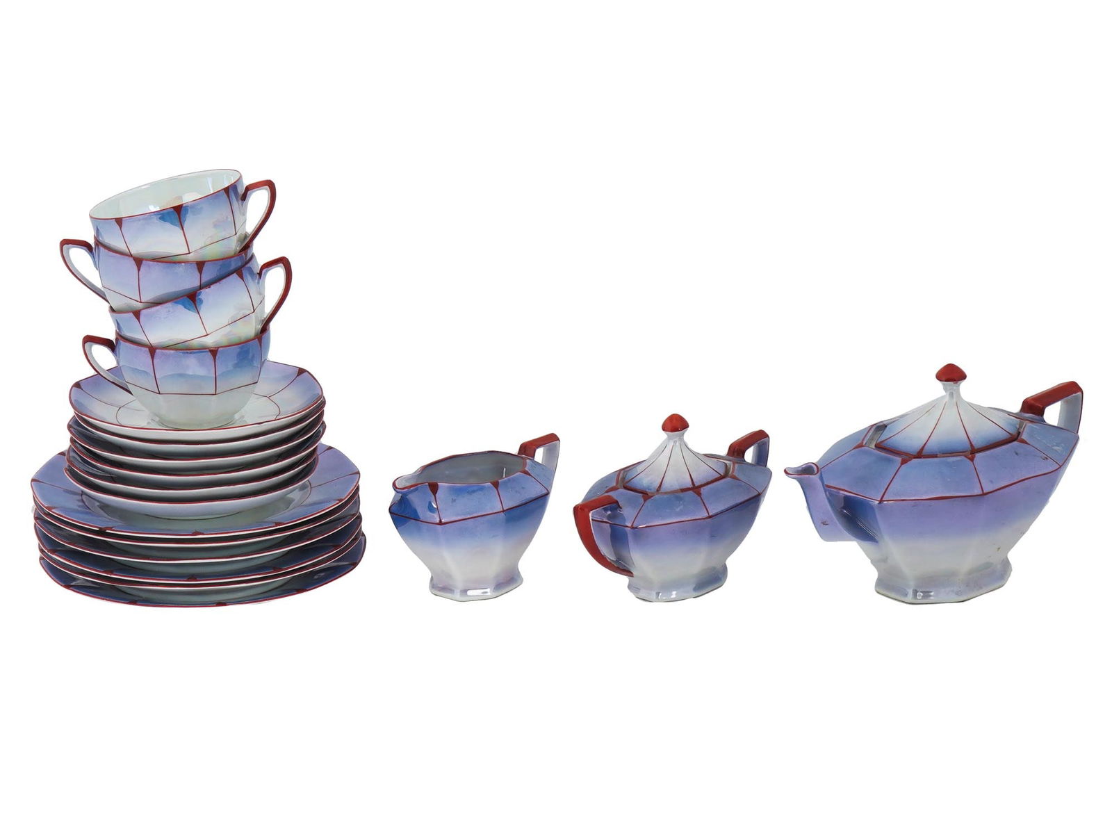 VINTAGE ART DECO CZECH VICTORIA PORCELAIN TEA SET 19PCS (1 of 12)