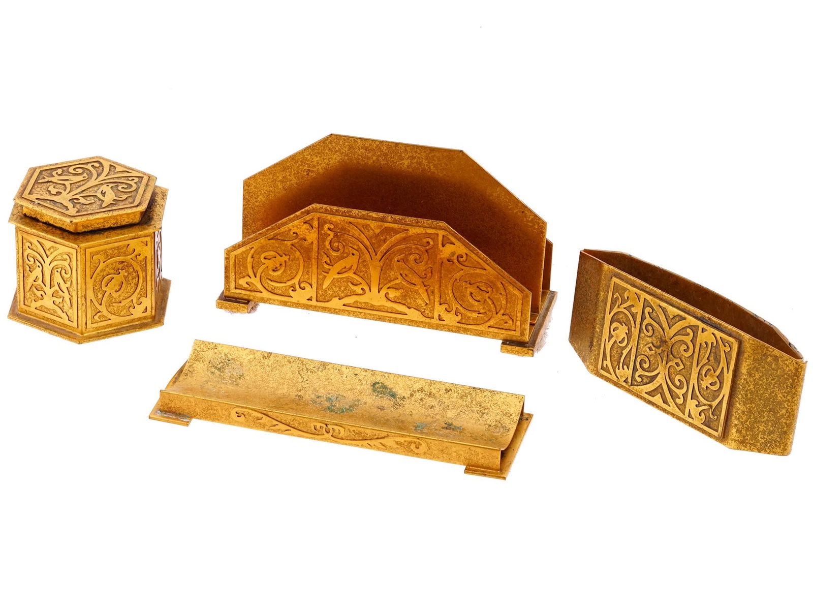 ART DECO SILVER CREST GILT BRONZE DESK WRITING SET (1 of 12)