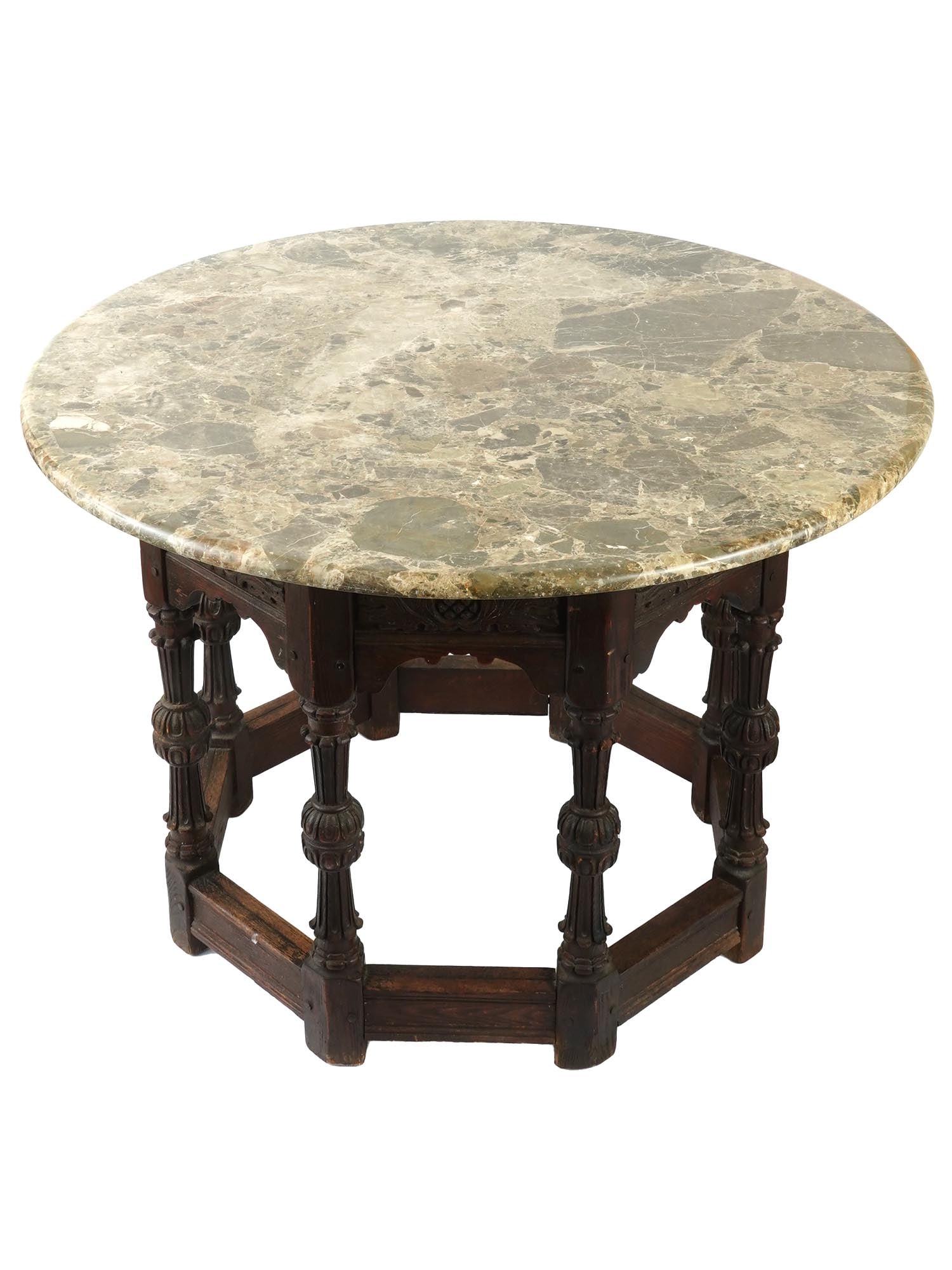 VINTAGE WOOD CARVED SIDE TABLE WITH ROUND MARBLE TOP (1 of 13)