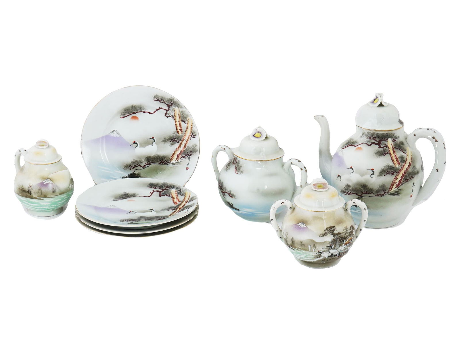 VINTAGE CHINESE HAND PAINTED PORCELAIN TEA SET 8 PCS (1 of 7)