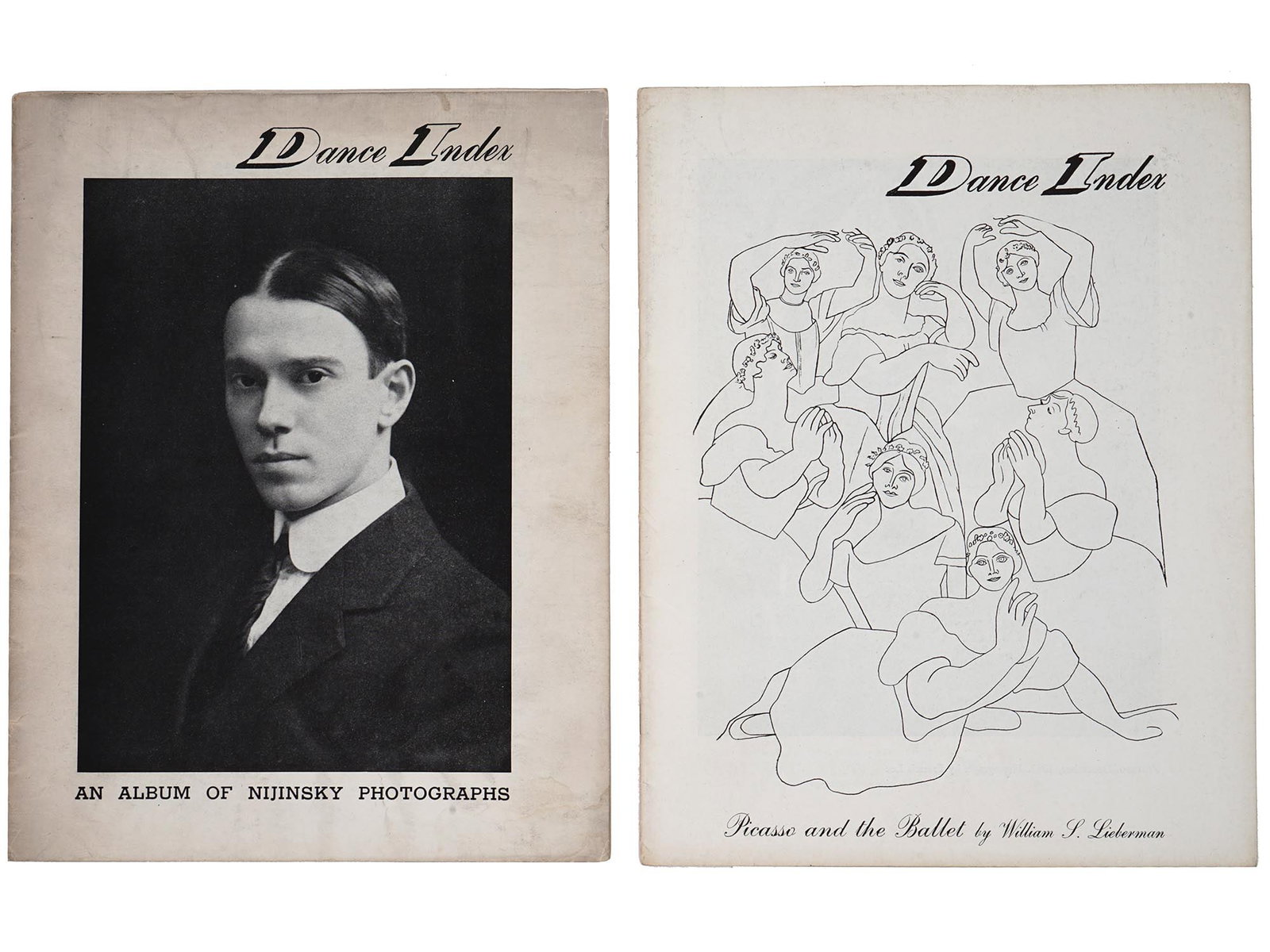 1943 NIJINSKY AND 1946 PICASSO DANCE INDEX ISSUES: Two vintage Dance Index special ballet issues about Nijinsky and Picasso from 1943 and 1946. "An Album of Nijinsky Photographs" and "Picasso and the Ballet" by William S. Lieberman. The journal was fo