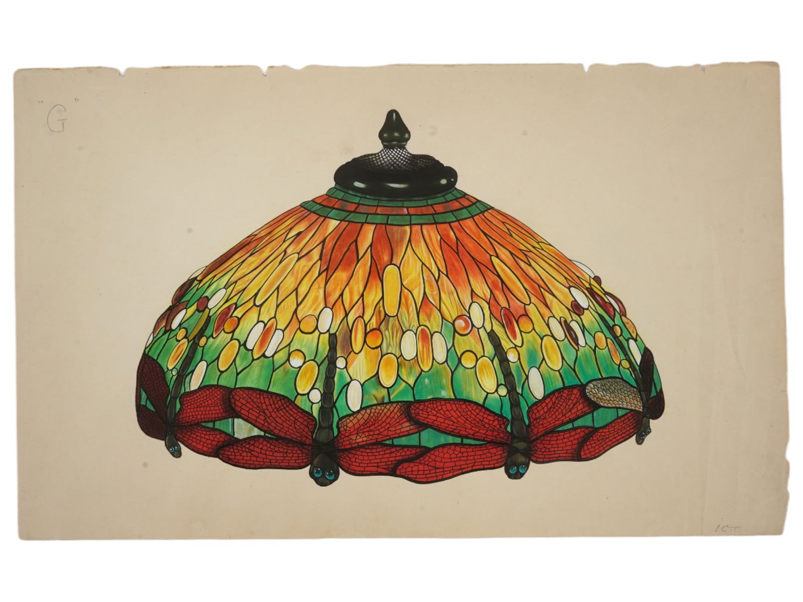 SIGNED LOUIS C TIFFANY LAMP SHADE DESIGN PAINTING (1 of 6)