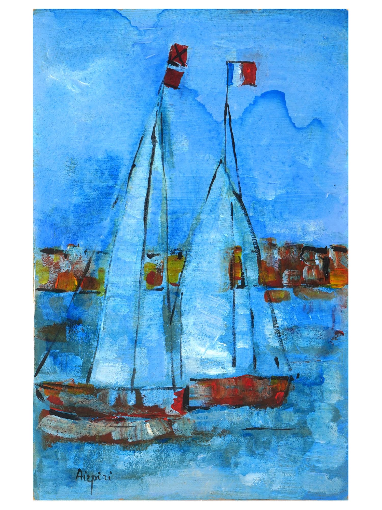 FRENCH SEASCAPE ACRYLIC PAINTING BY PAUL AIZPIRI (1 of 4)