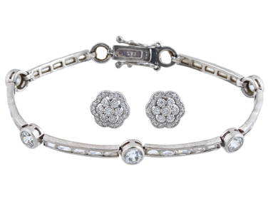 925 STERLING SILVER TENNIS BRACELET WITH EARRINGS (1 of 7)