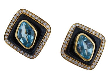 MARINA B 18K GOLD AQUAMARINE DIAMOND CLIP EARRINGS (1 of 7)