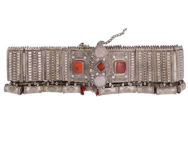 TURKMEN CENTRAL ASIA SILVER CARNELIAN TRIBAL BELT (1 of 12)