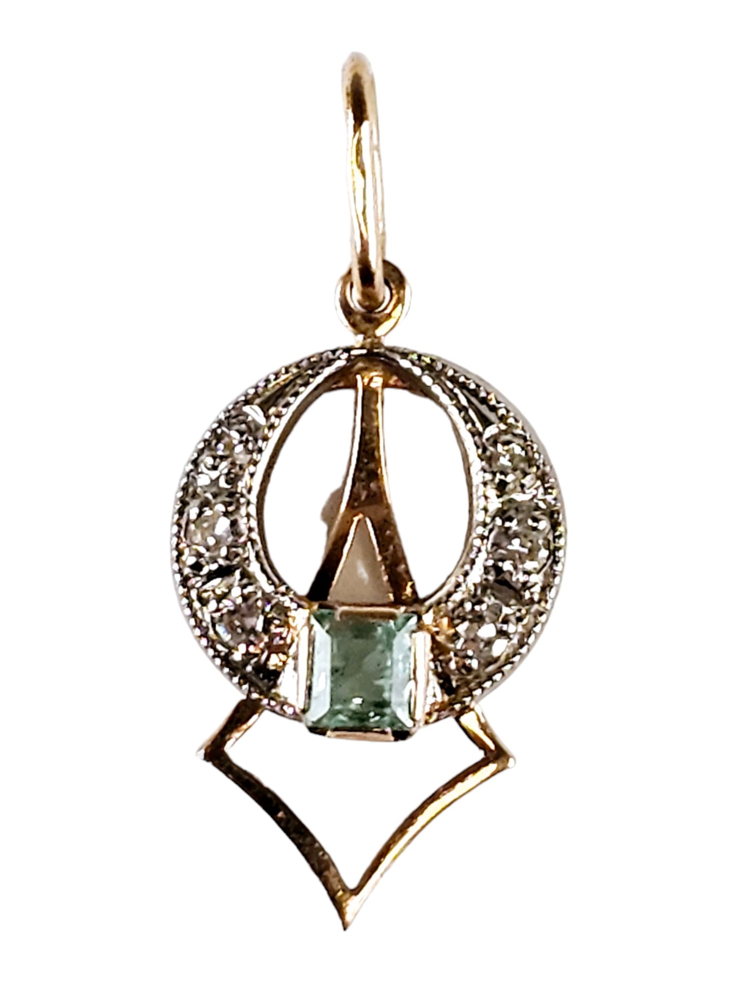 VINTAGE RUSSIAN 14K BICOLOR GOLD PENDANT W EMERALD (1 of 5)
