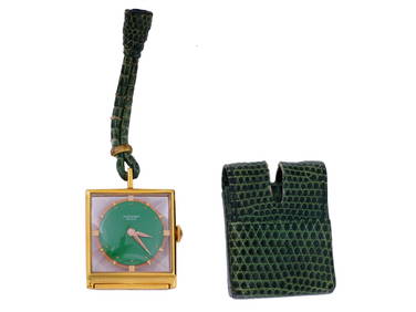 JEAN PERRET PENDANT WATCH IN GREEN LEATHER CASE (1 of 7)