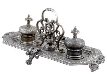 EARLY 20TH C INDIAN BRITISH RAJ FOOTED INK STAND (1 of 9)