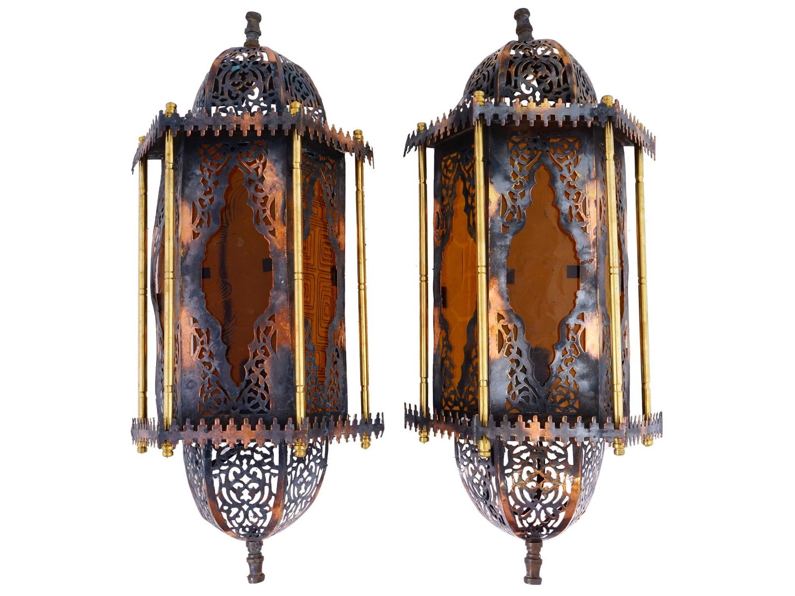 MID 20TH C MIDDLE EAST ISLAMIC BRASS HANGING LAMPS (1 of 9)