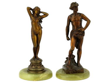 DAVID AND VENERA GILT BRONZE FIGURES ON ONYX BASES (1 of 9)