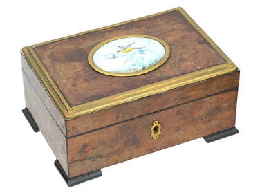 WOODEN JEWELRY BOX WITH HAND PAINTED PORCELAIN PLAQUE (1 of 8)